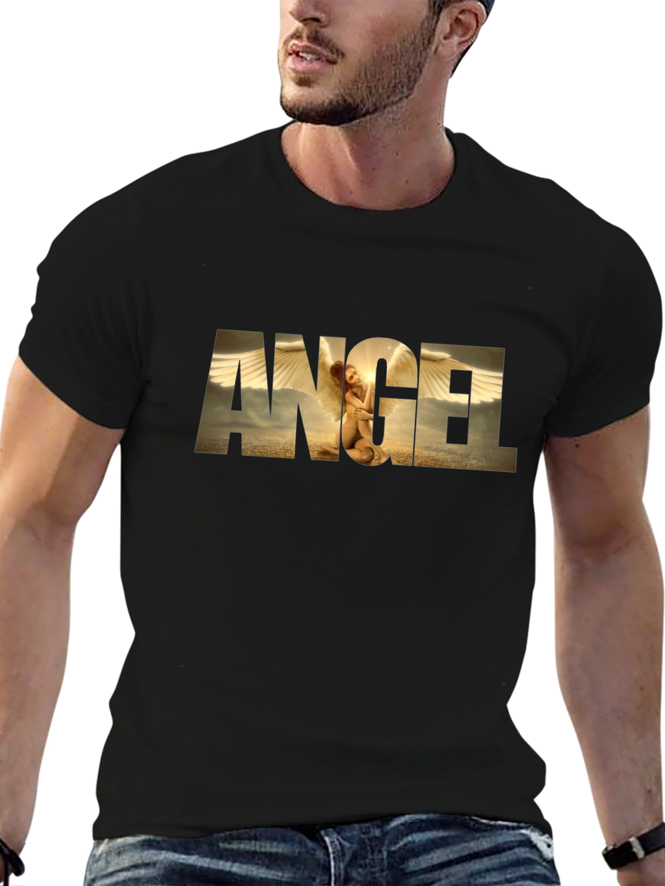 Angel Graphic Print Black T-Shirt