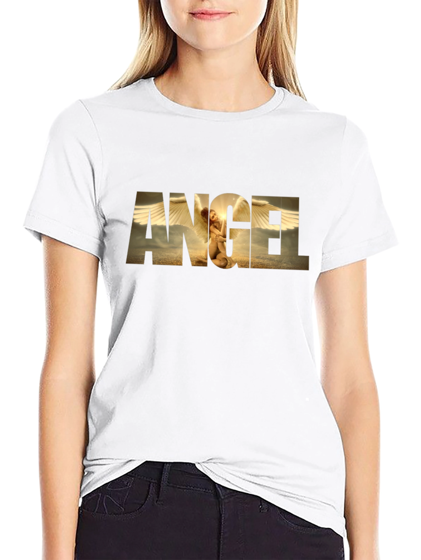 Angel Graphic Print Black T-Shirt