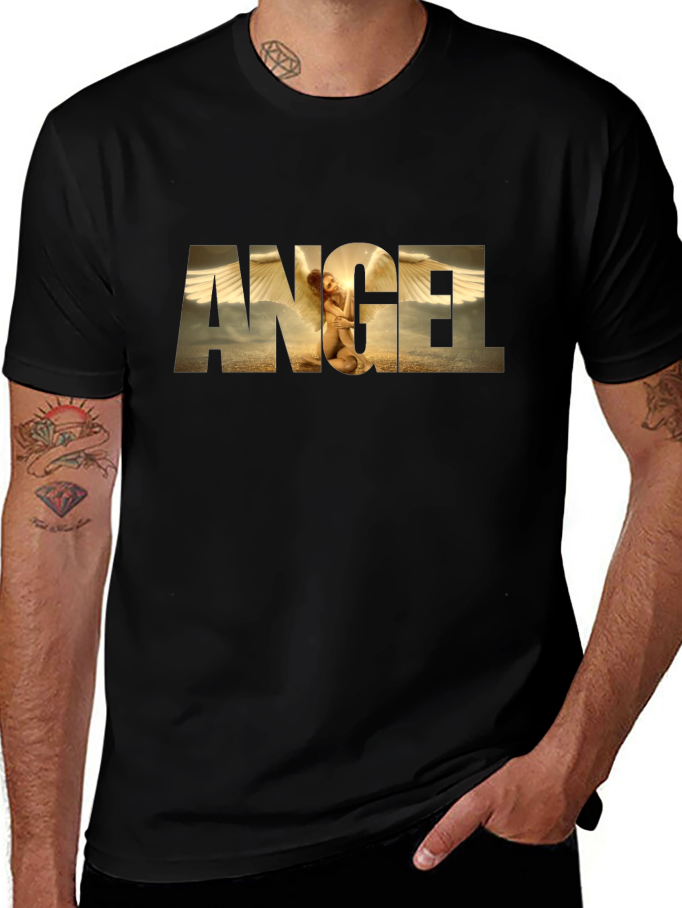 Angel Graphic Print Black T-Shirt