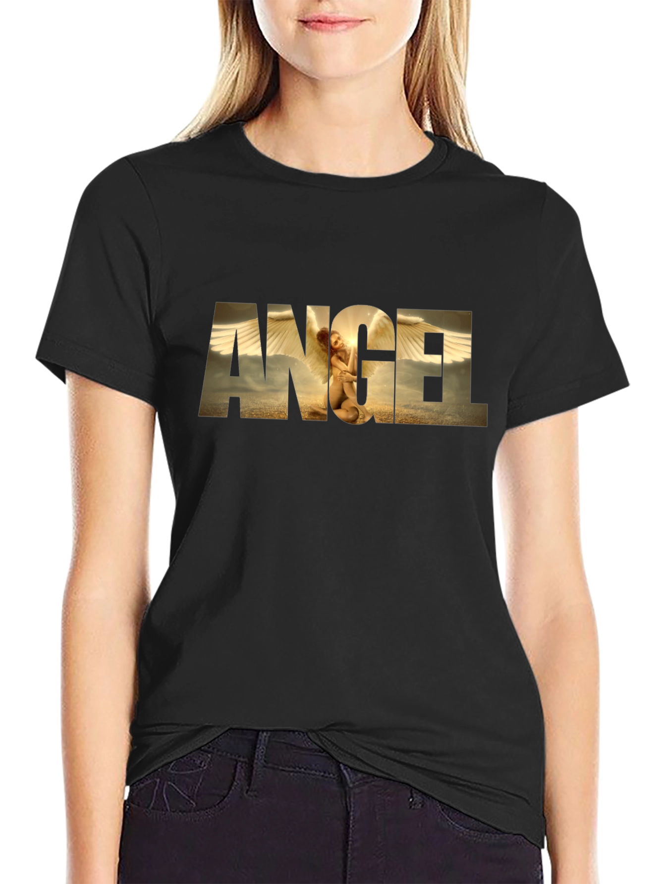 Angel Graphic Print Black T-Shirt