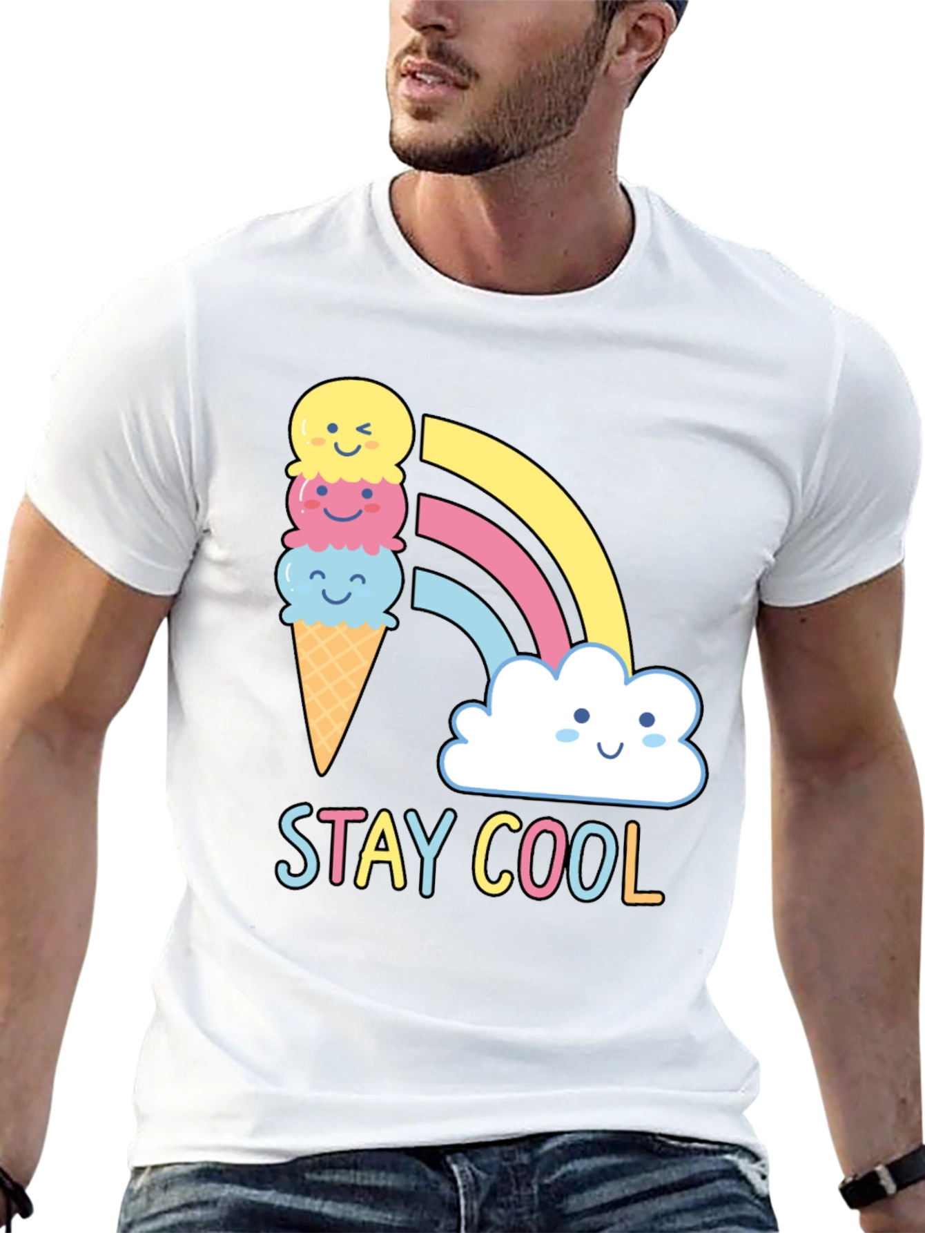 Stay Cool T-Shirt - Ice Cream Rainbow Graphic