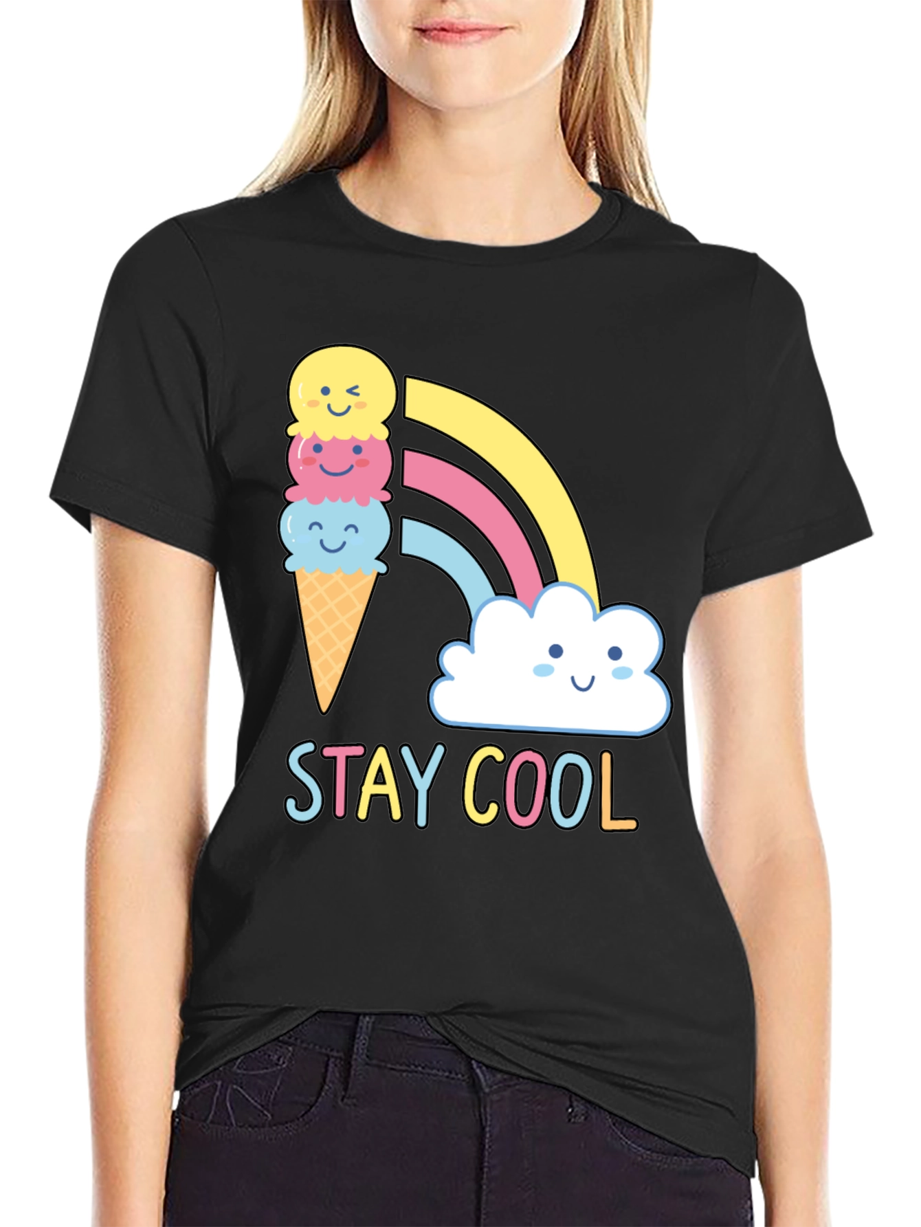 Stay Cool T-Shirt - Ice Cream Rainbow Graphic