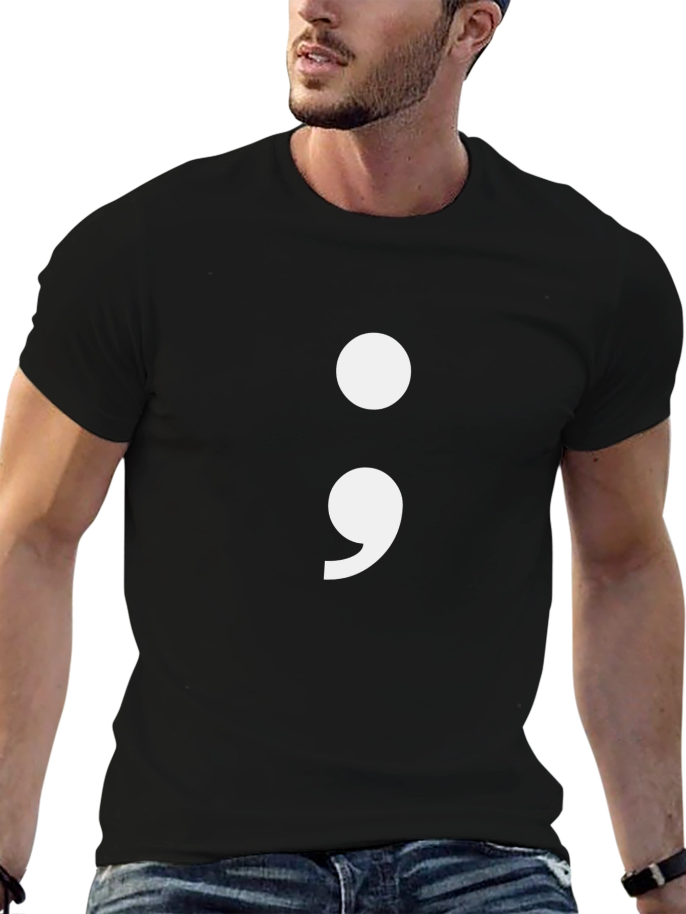 Semicolon Graphic Tee - Black Cotton Blend T-Shirt