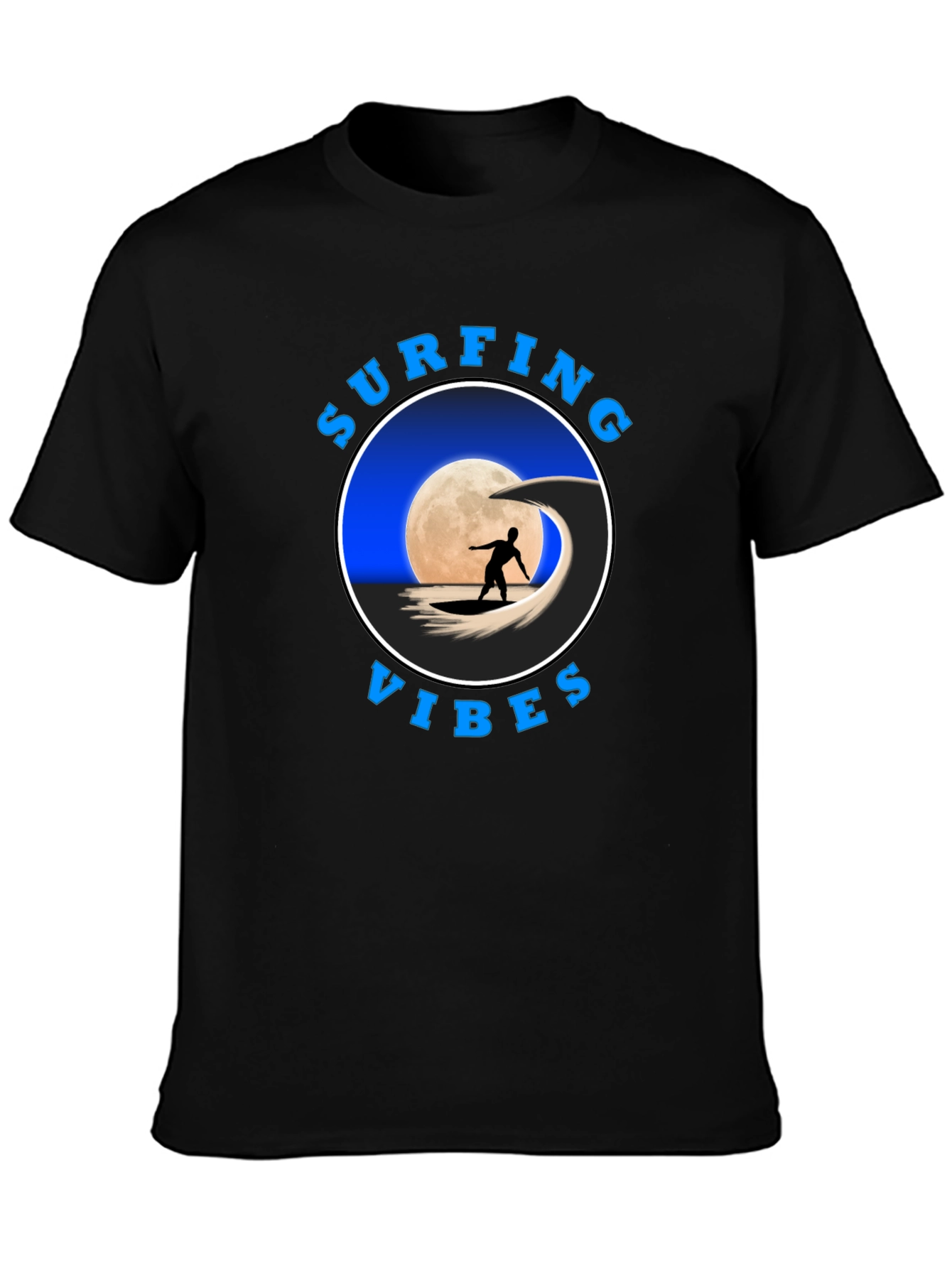 Surfing Vibes Graphic Tee - Black Cotton T-Shirt