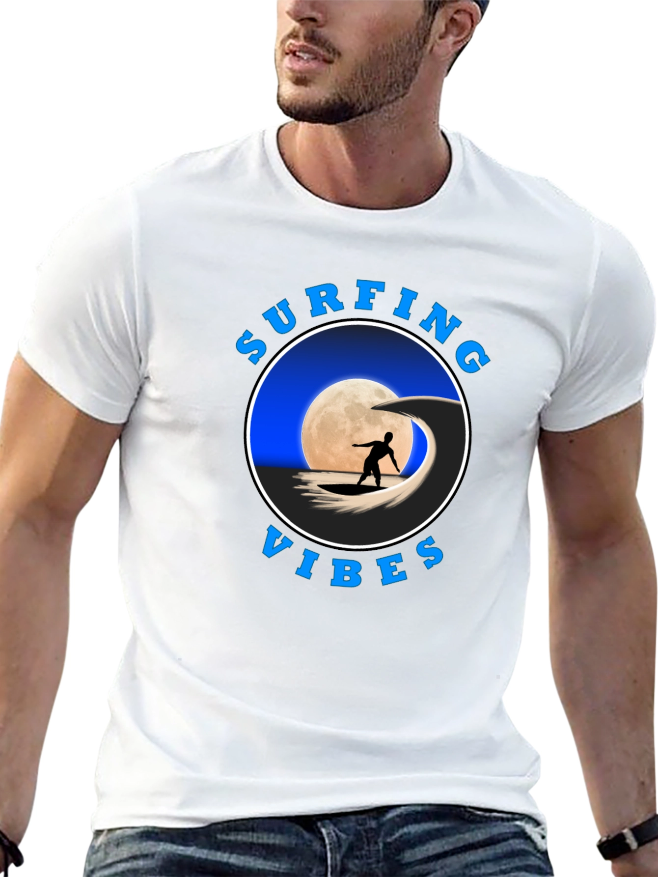 Surfing Vibes Graphic Tee - Black Cotton T-Shirt