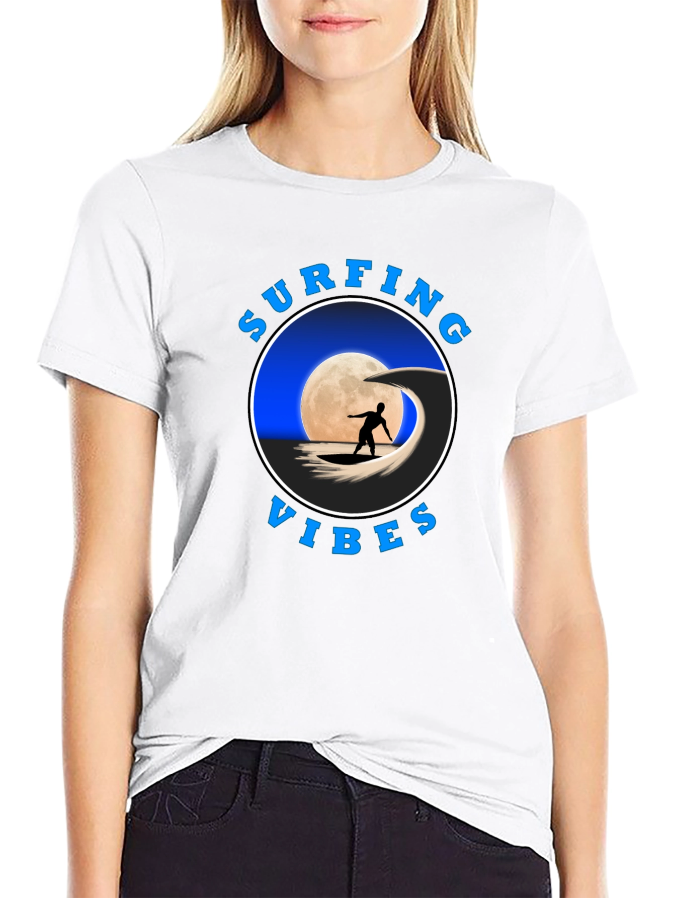 Surfing Vibes Graphic Tee - Black Cotton T-Shirt