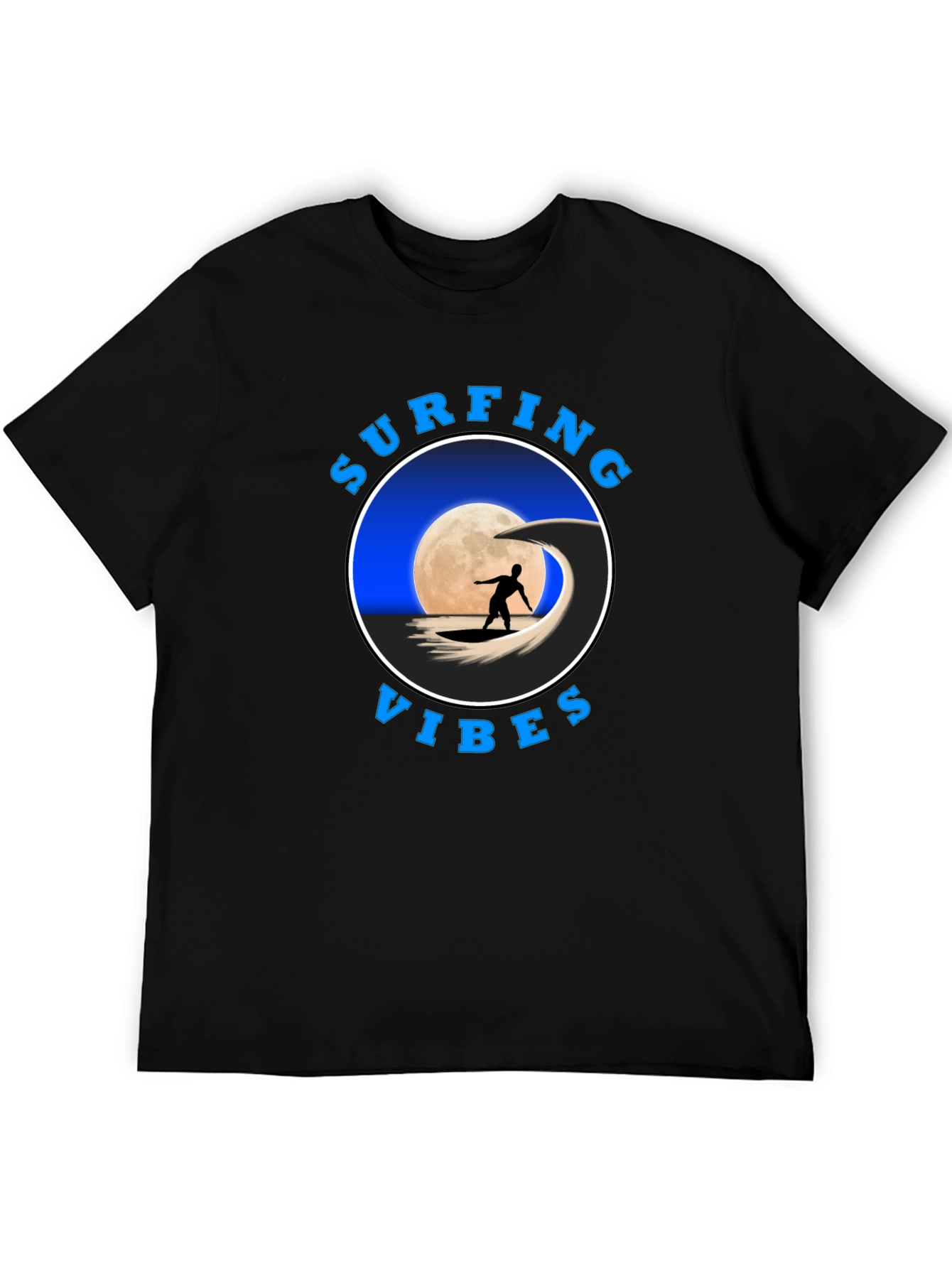 Surfing Vibes Graphic Tee - Black Cotton T-Shirt