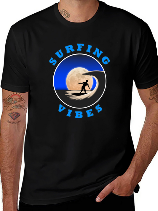 Surfing Vibes Graphic Tee - Black Cotton T-Shirt