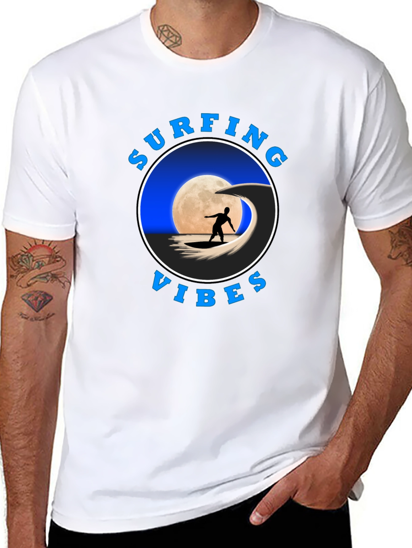 Surfing Vibes Graphic Tee - Black Cotton T-Shirt