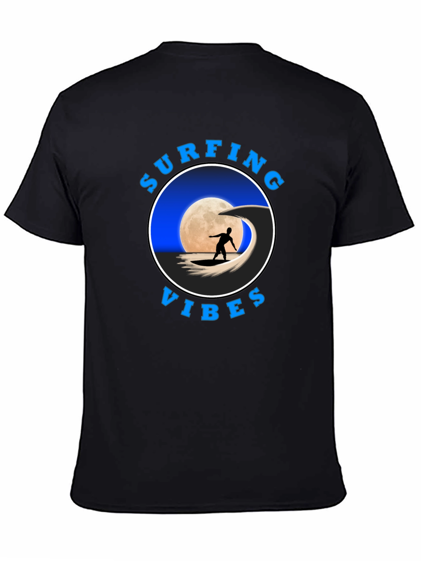 Surfing Vibes Graphic Tee - Black Cotton T-Shirt