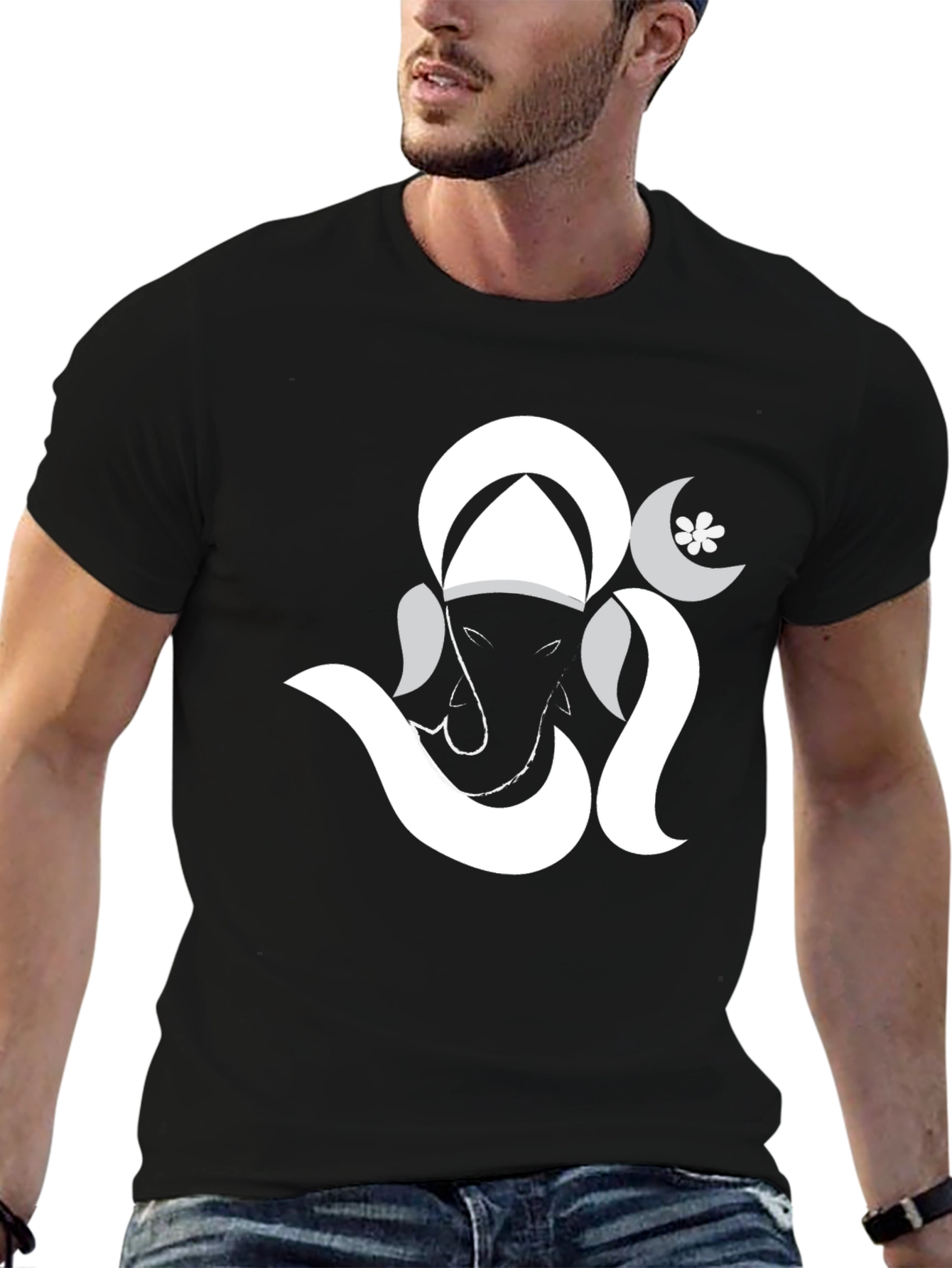 Ganesh Graphic Print Black Tee