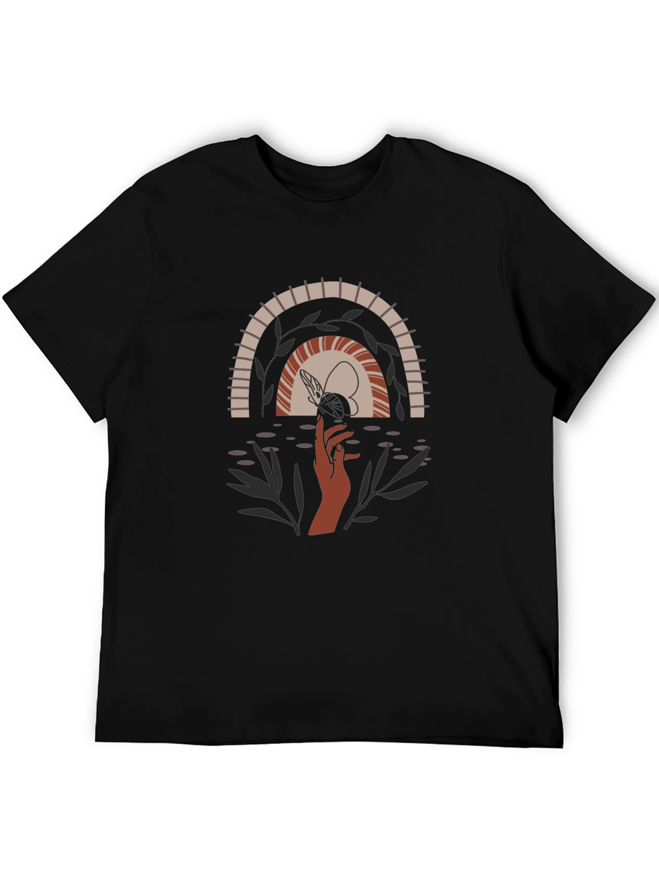 Boho Rainbow Hand Graphic Tee - Black