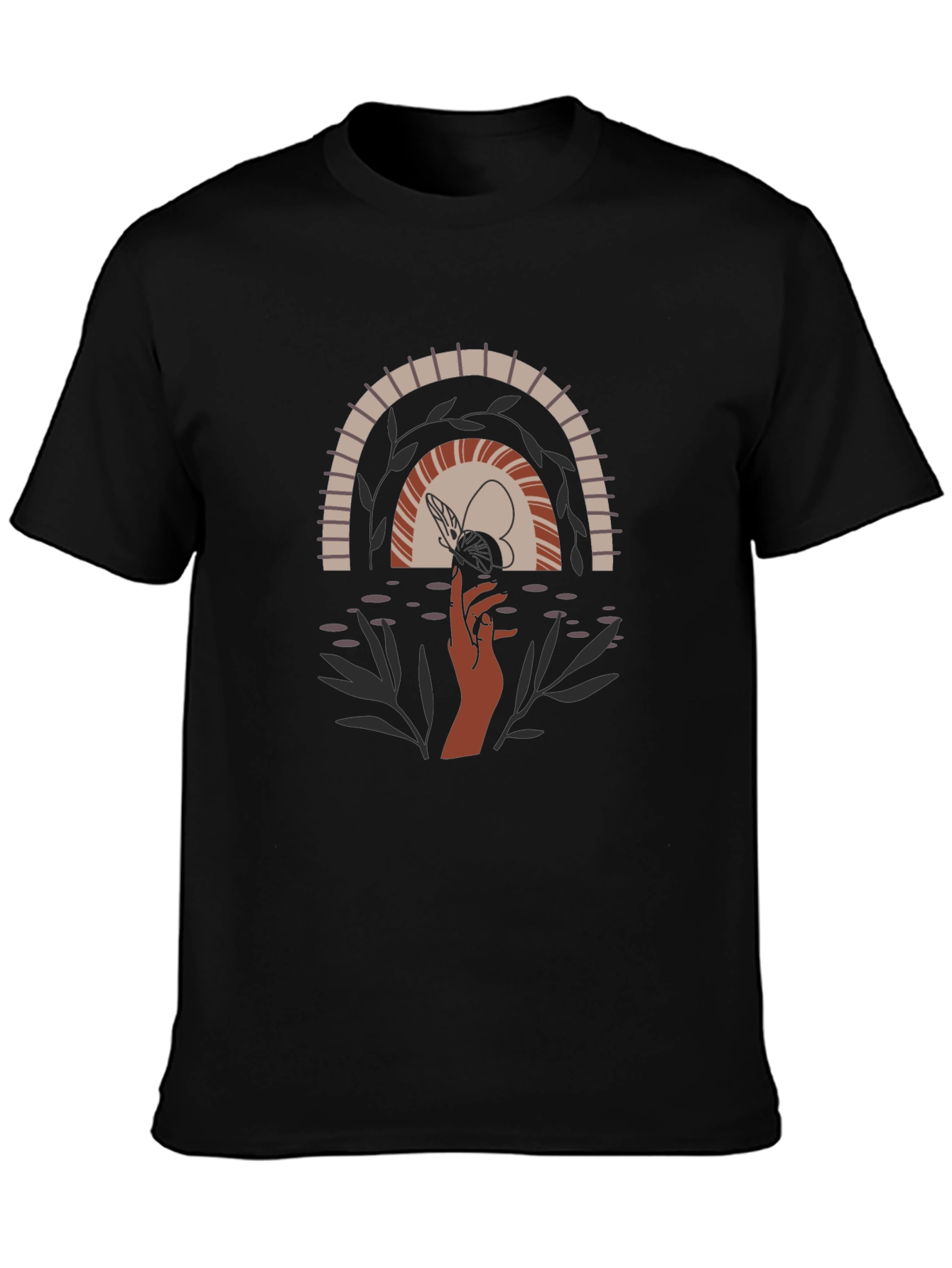 Boho Rainbow Hand Graphic Tee - Black