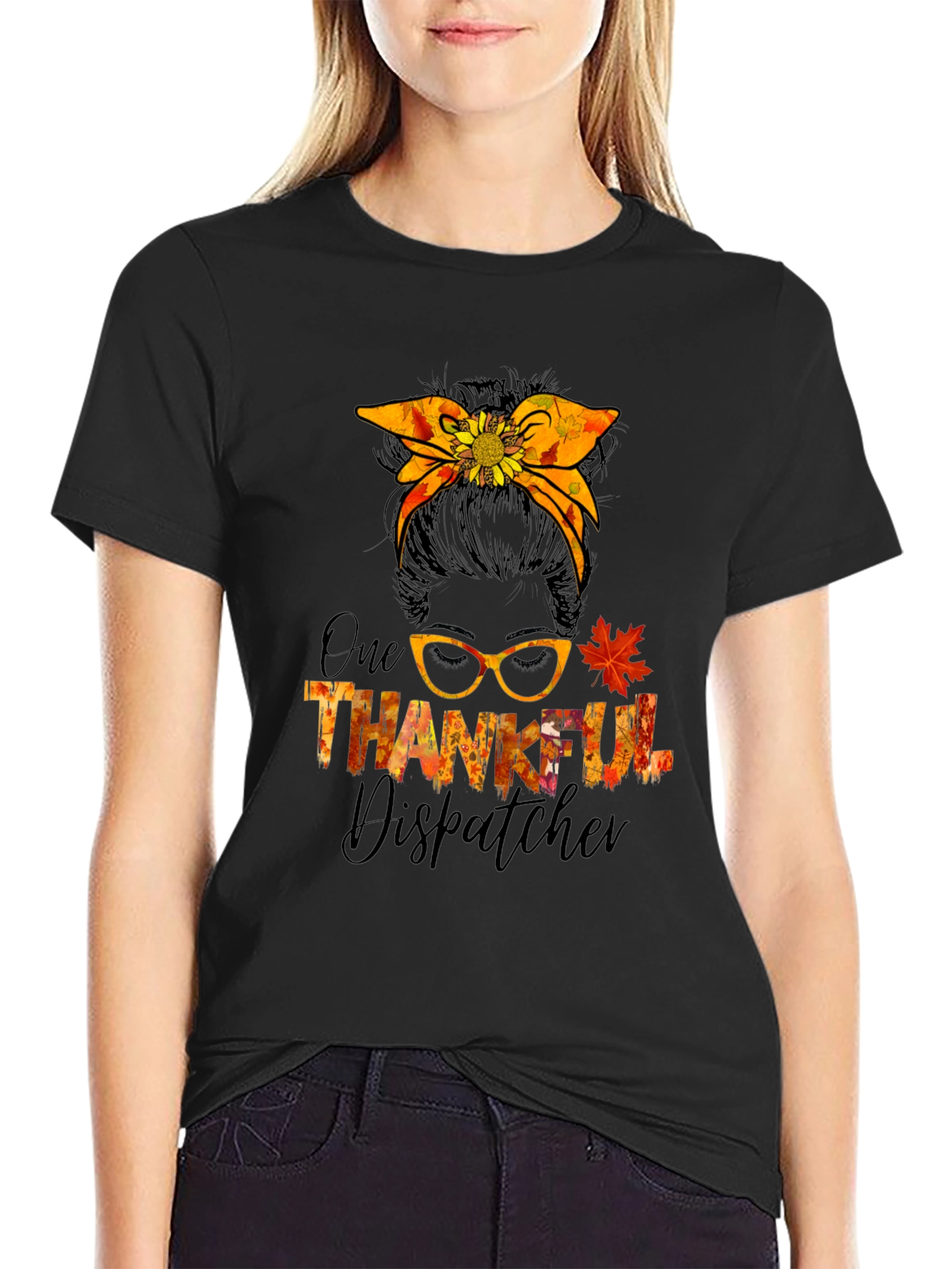 Thankful Dispatcher Messy Bun T-Shirt