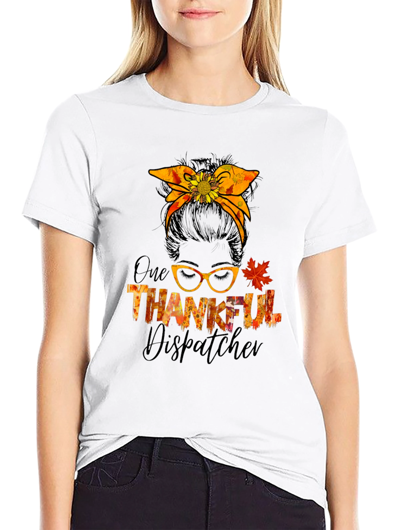 Thankful Dispatcher Messy Bun T-Shirt
