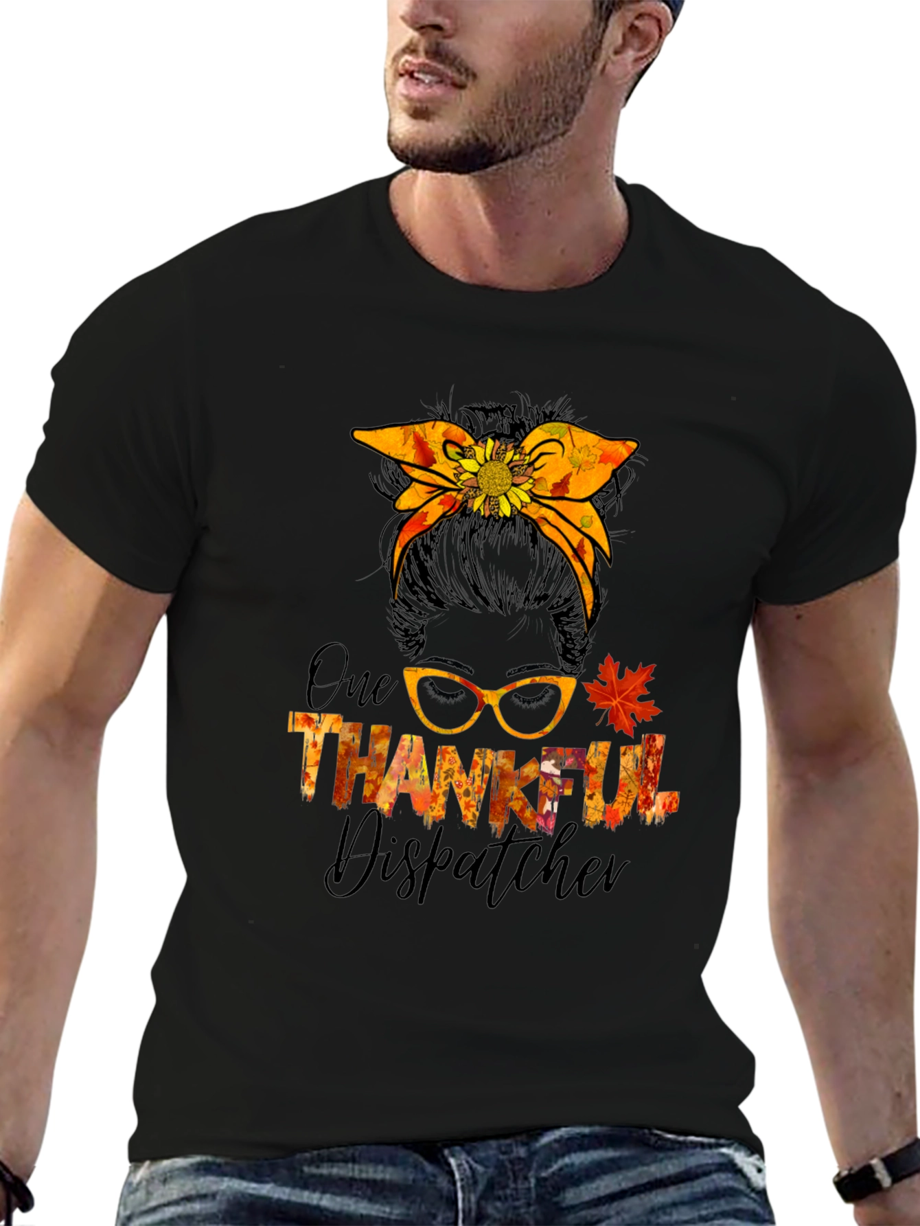 Thankful Dispatcher Messy Bun T-Shirt