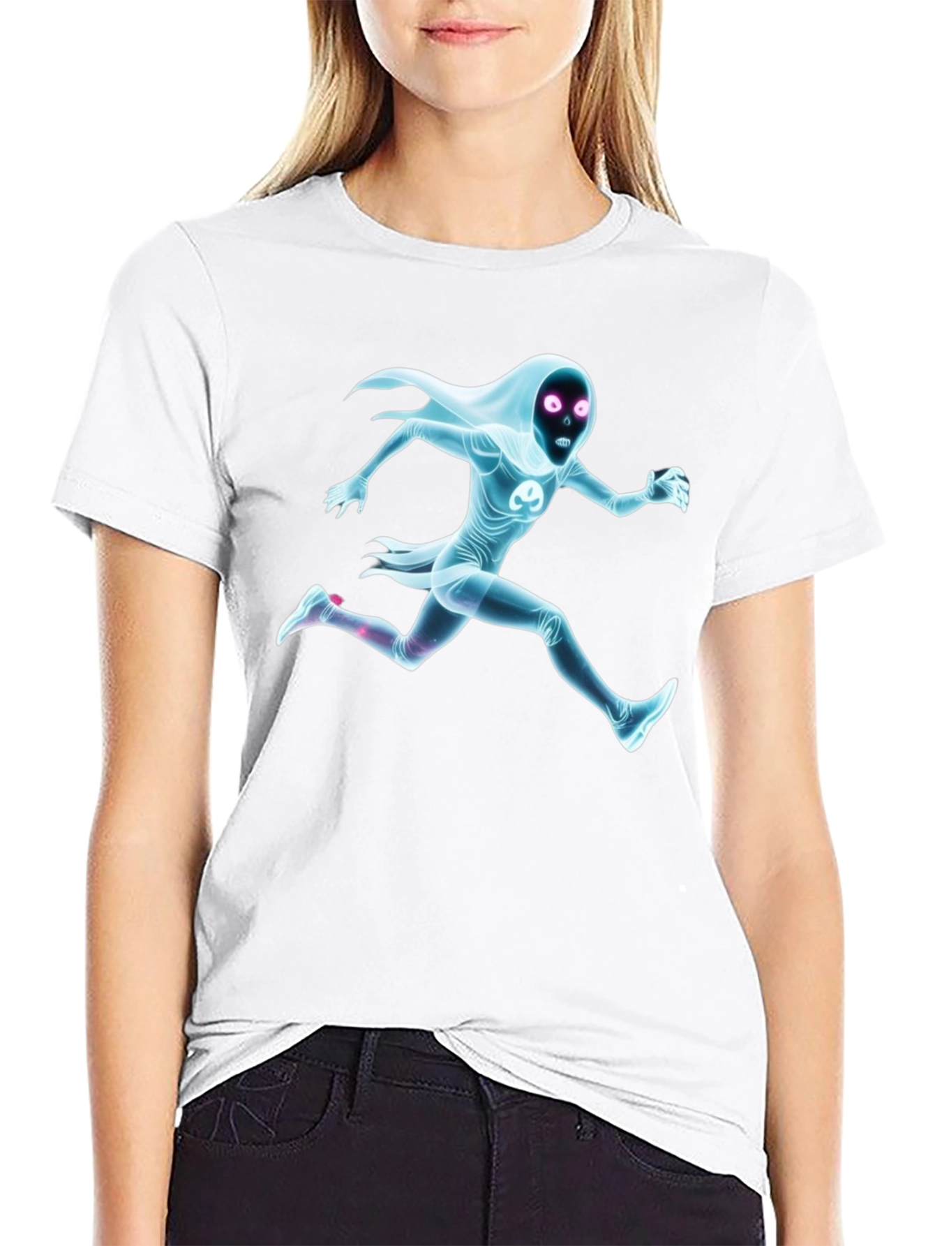Black Graphic Tee - Running Ghost Figure