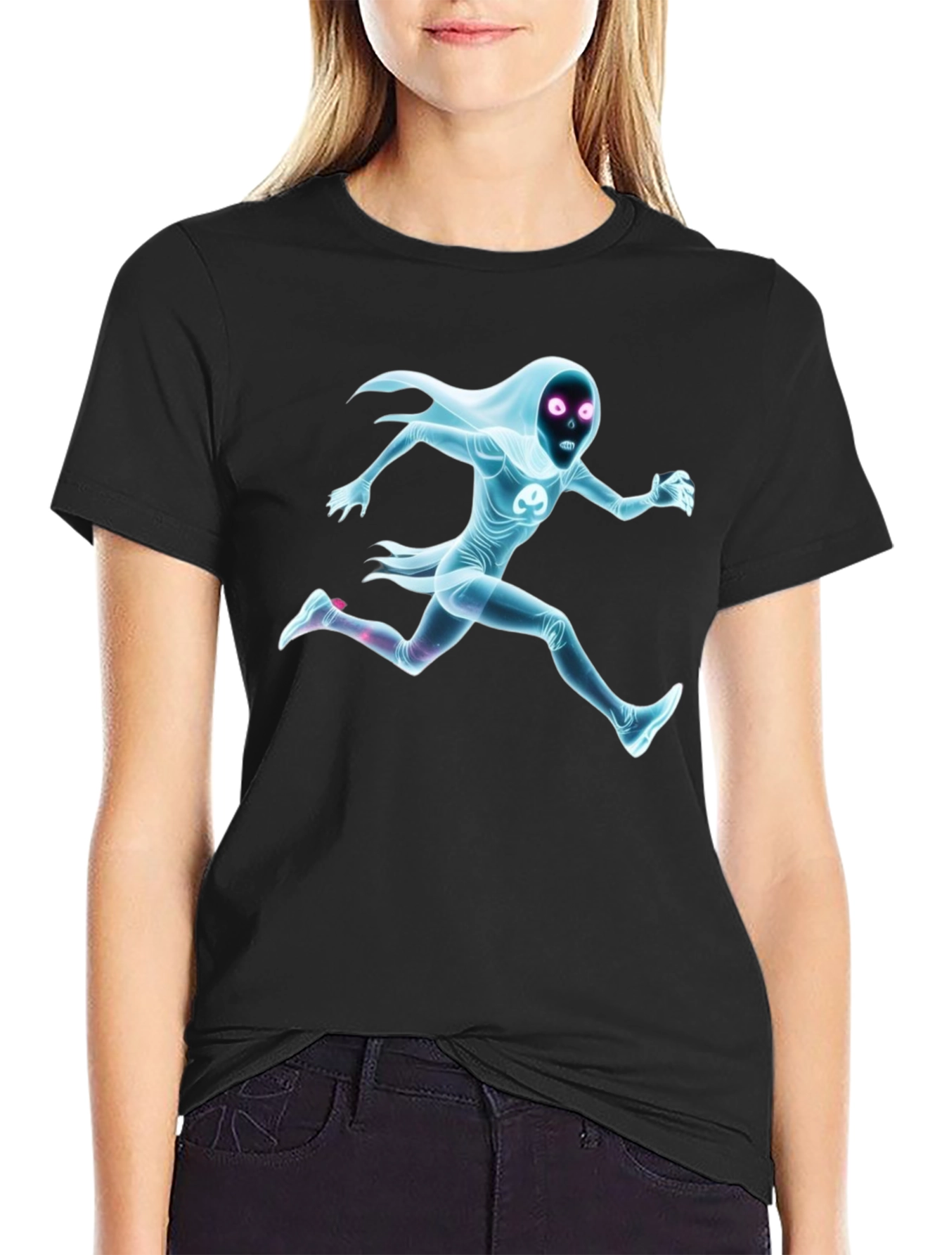 Black Graphic Tee - Running Ghost Figure