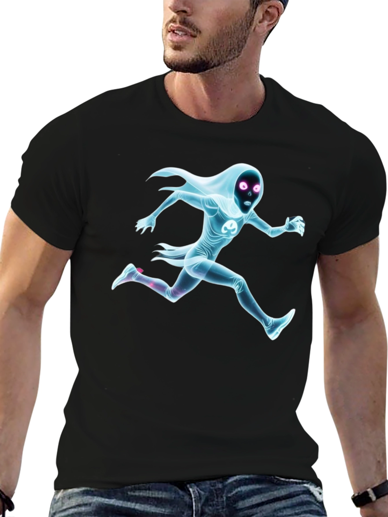 Black Graphic Tee - Running Ghost Figure