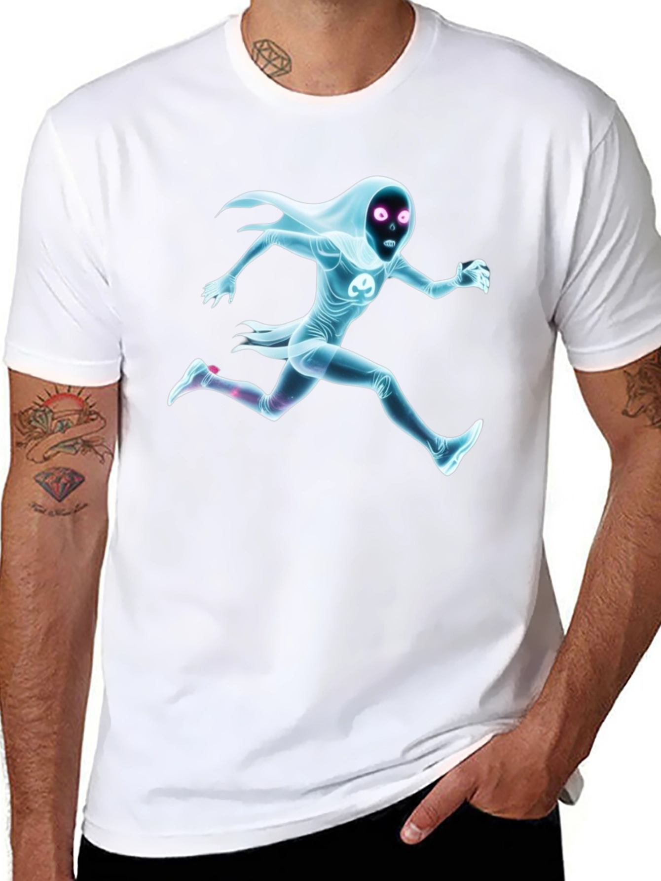 Black Graphic Tee - Running Ghost Figure