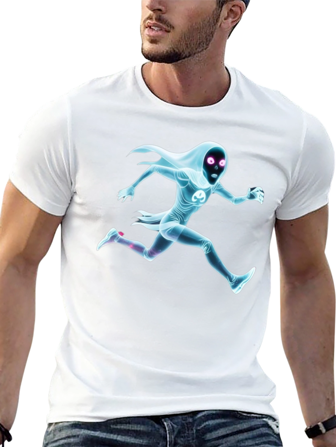 Black Graphic Tee - Running Ghost Figure