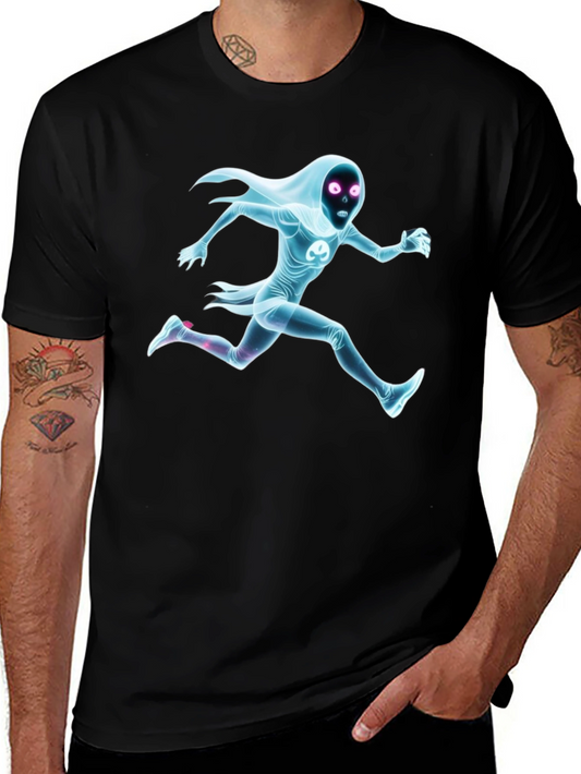 Black Graphic Tee - Running Ghost Figure
