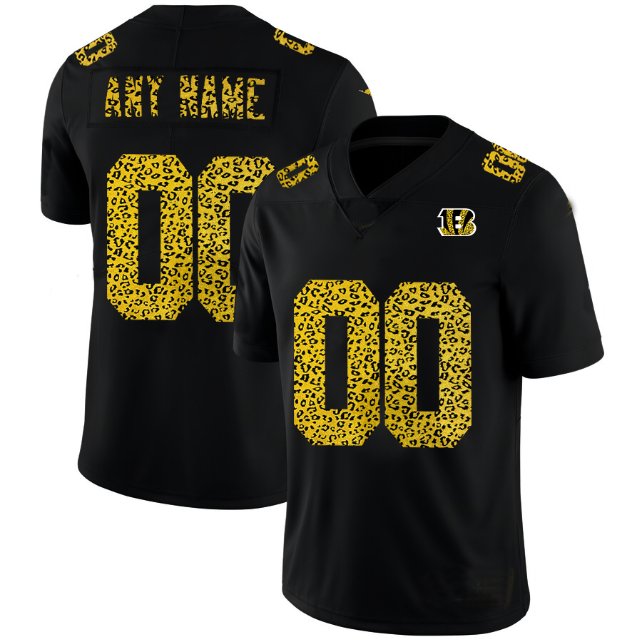 Custom1 Cincinnati Bengals Leopard Print Fashion Vapor Limited Jerseys Black Stitched American Football Jerseys