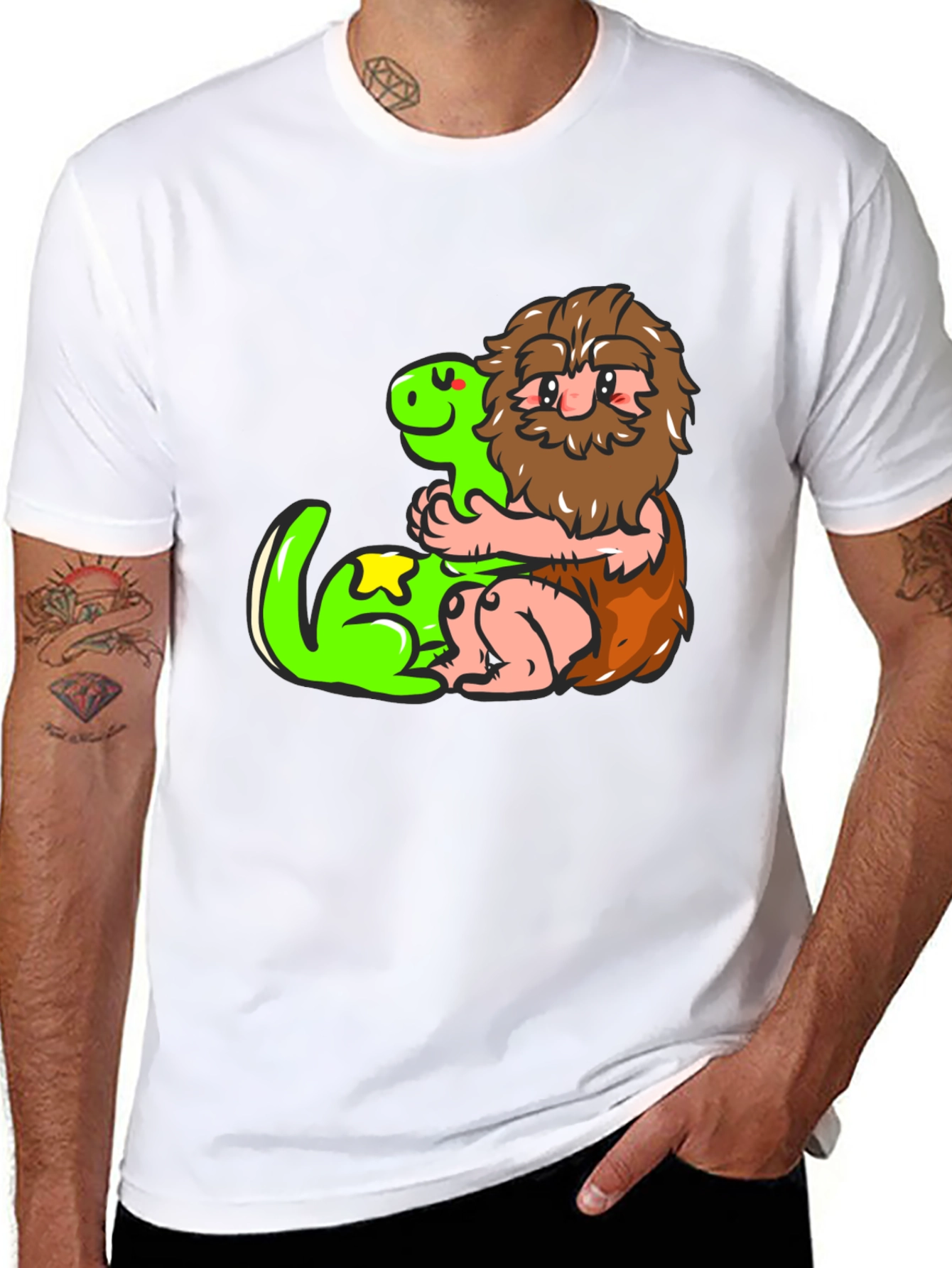 Caveman and Dino Black T-Shirt