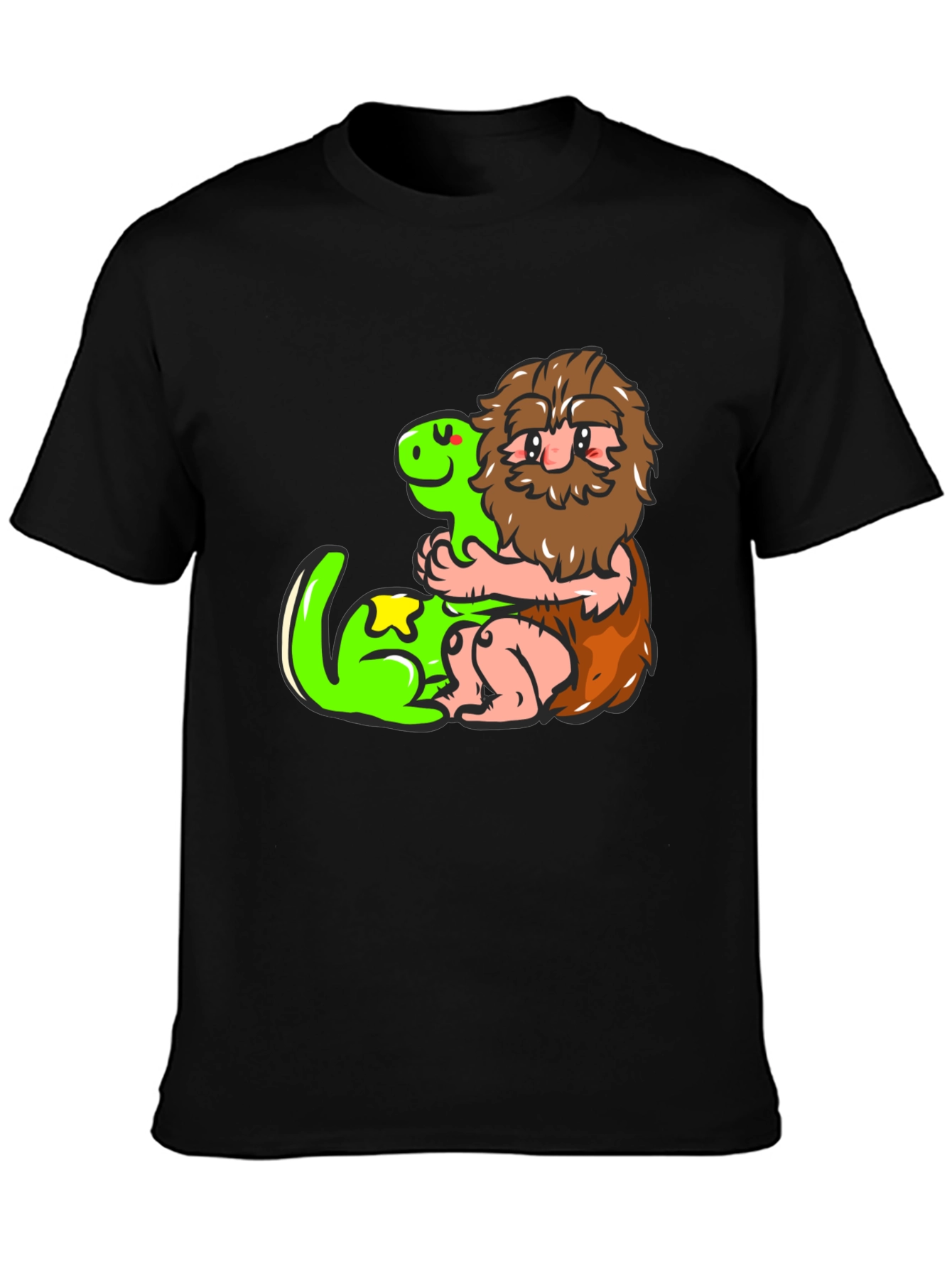 Caveman and Dino Black T-Shirt