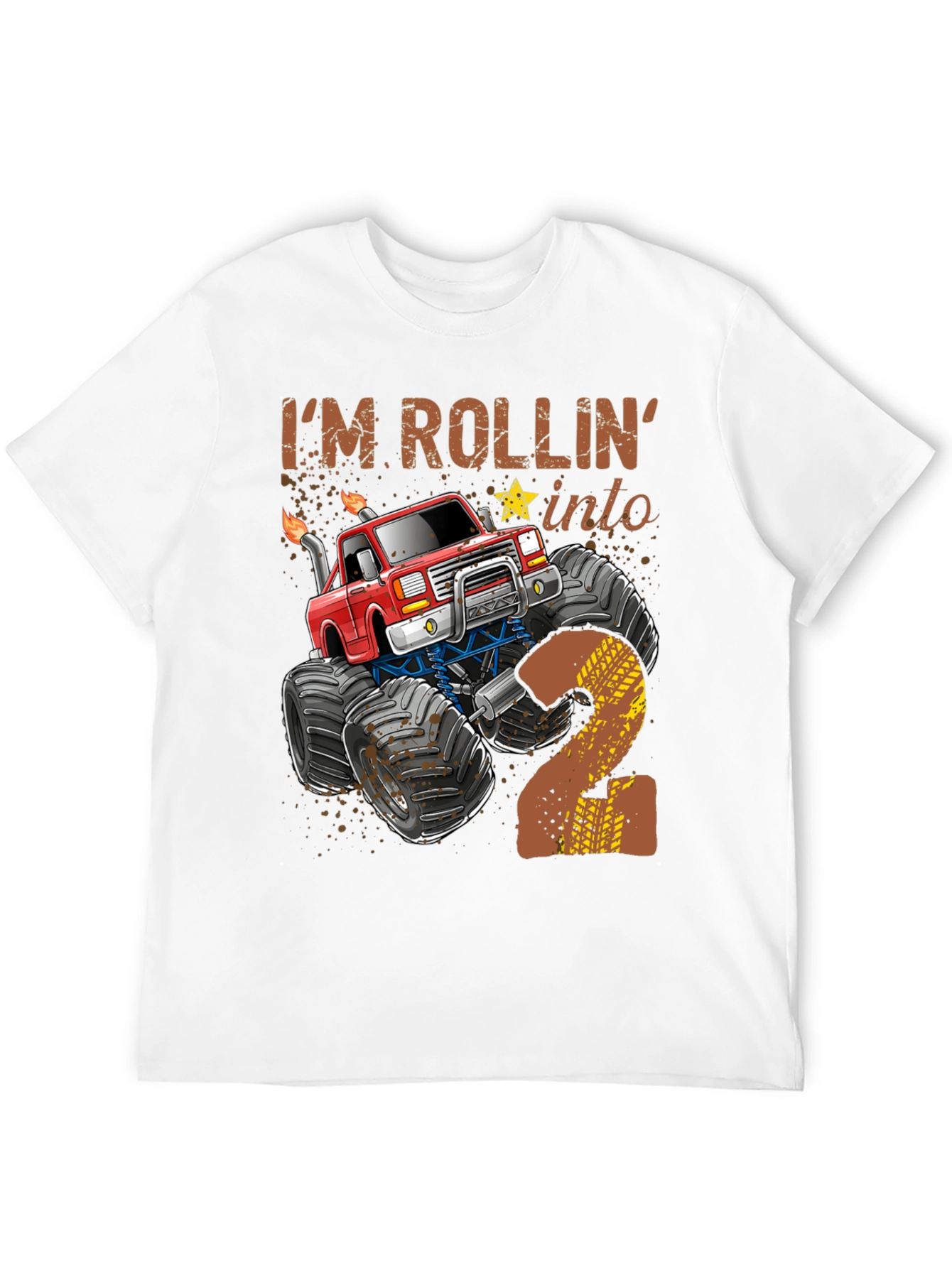 Rollin into 2 Birthday Monster Truck T-Shirt