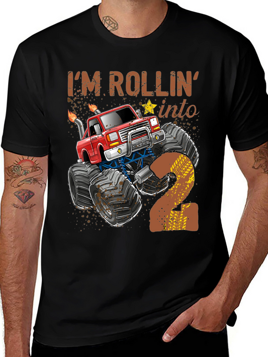 Rollin into 2 Birthday Monster Truck T-Shirt