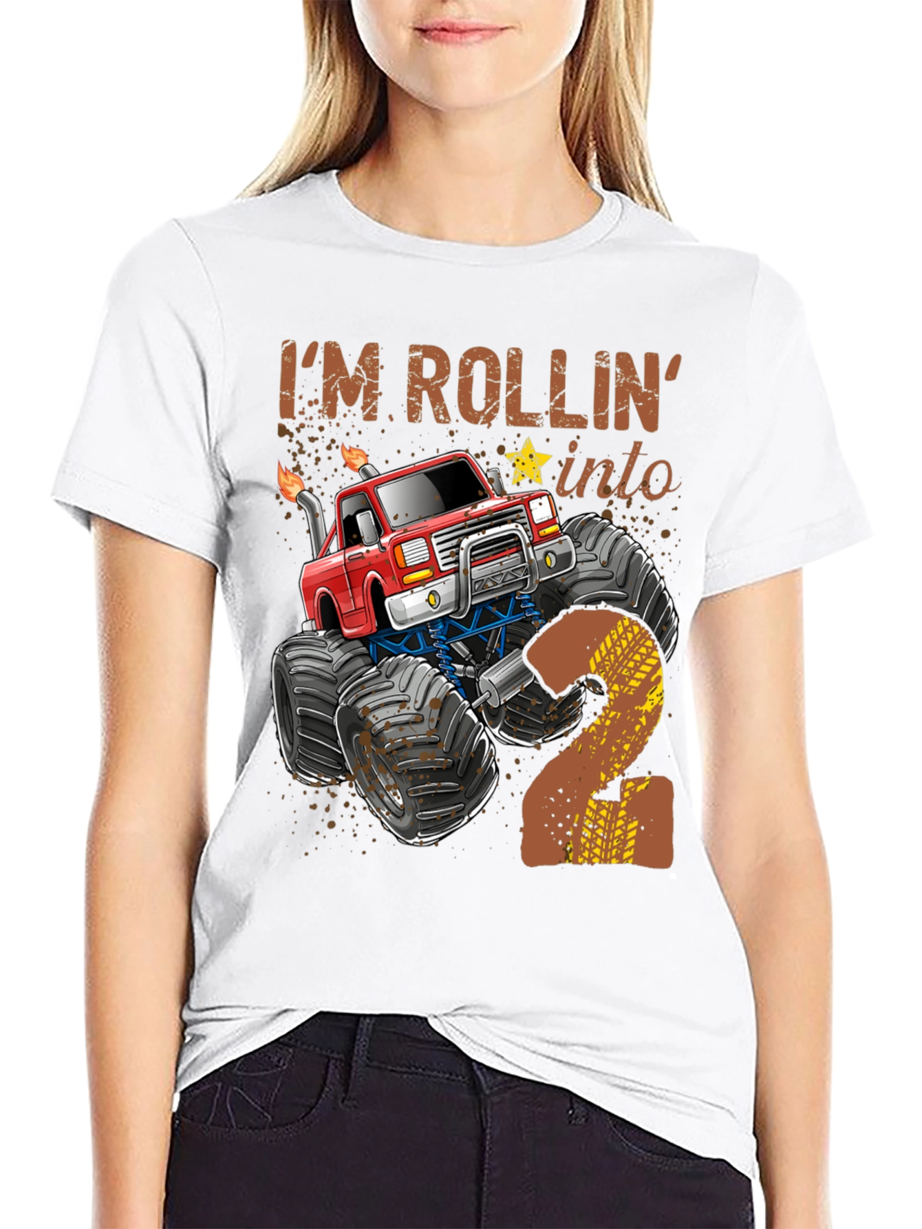 Rollin into 2 Birthday Monster Truck T-Shirt