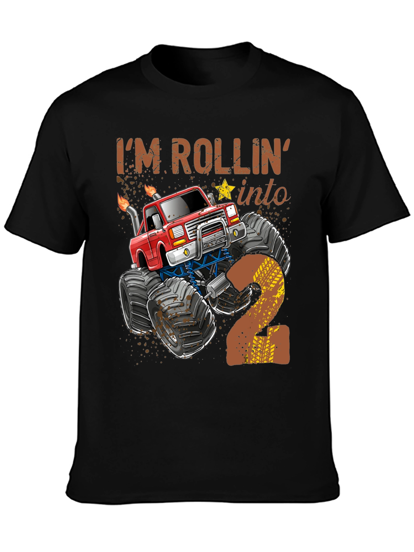 Rollin into 2 Birthday Monster Truck T-Shirt