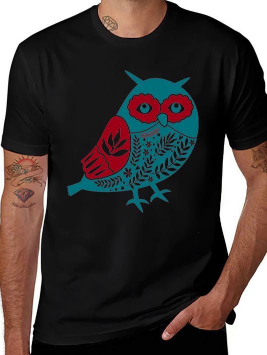 Owl Graphic Print Mens Black T-Shirt