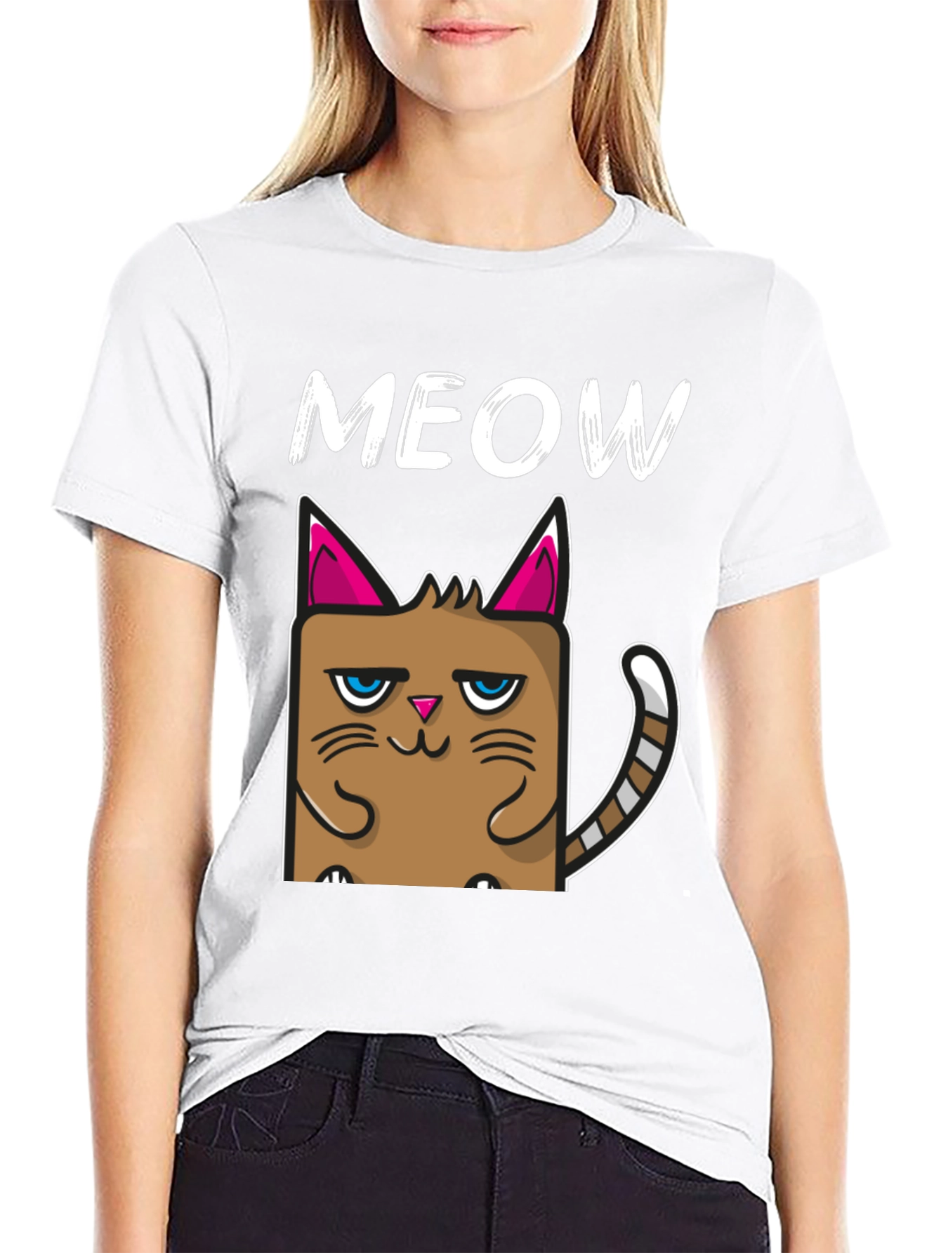 Grumpy Cat Meow Graphic Tee - Black Cotton T-Shirt