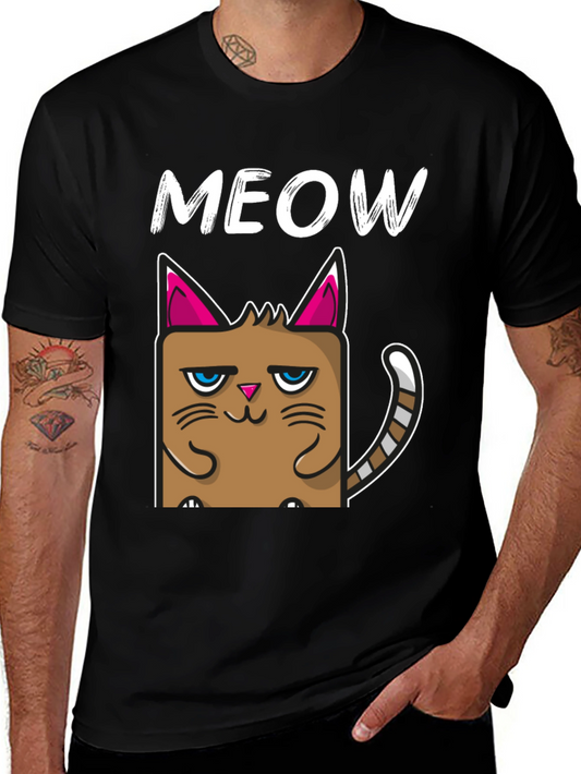 Grumpy Cat Meow Graphic Tee - Black Cotton T-Shirt