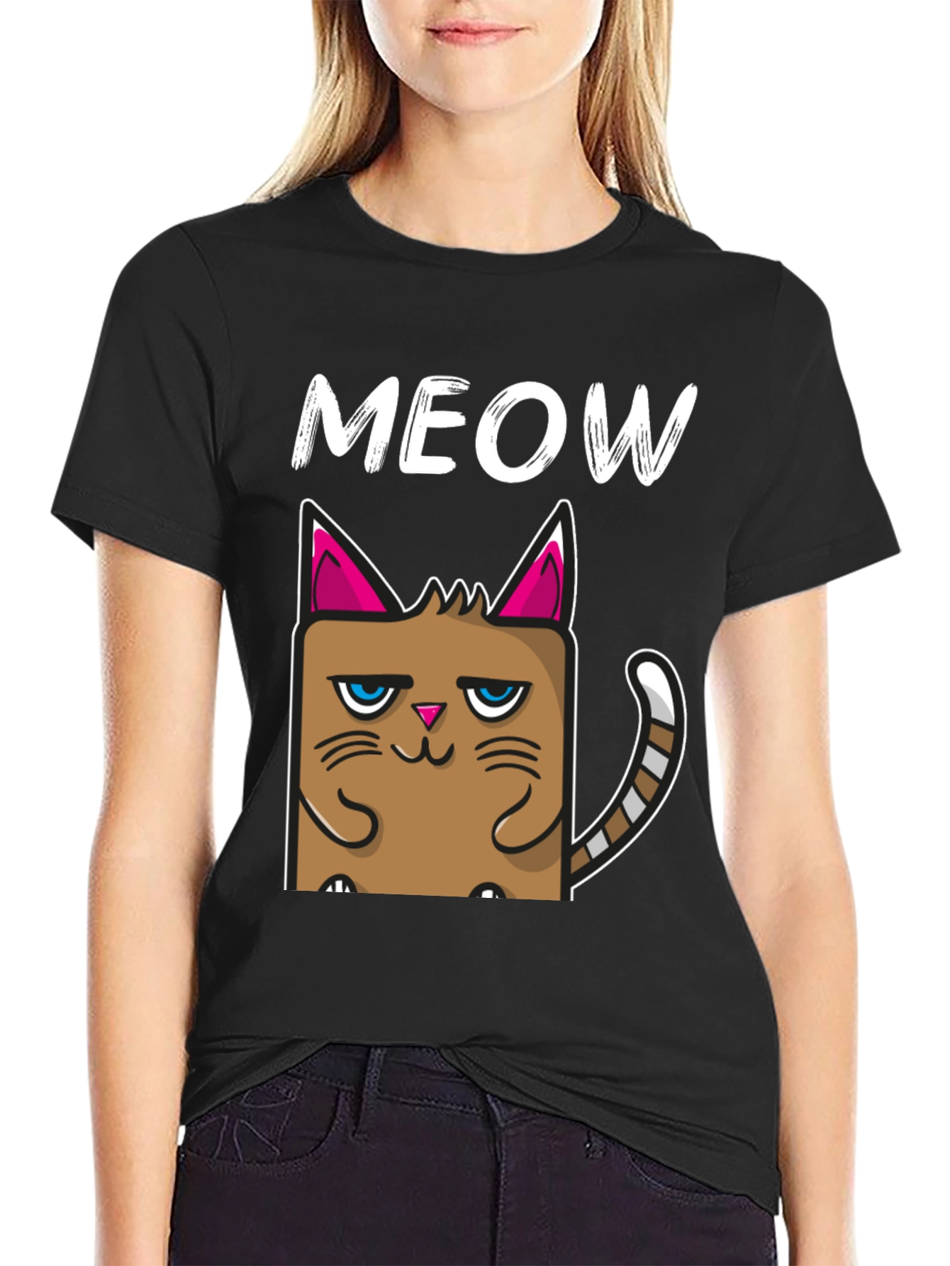 Grumpy Cat Meow Graphic Tee - Black Cotton T-Shirt