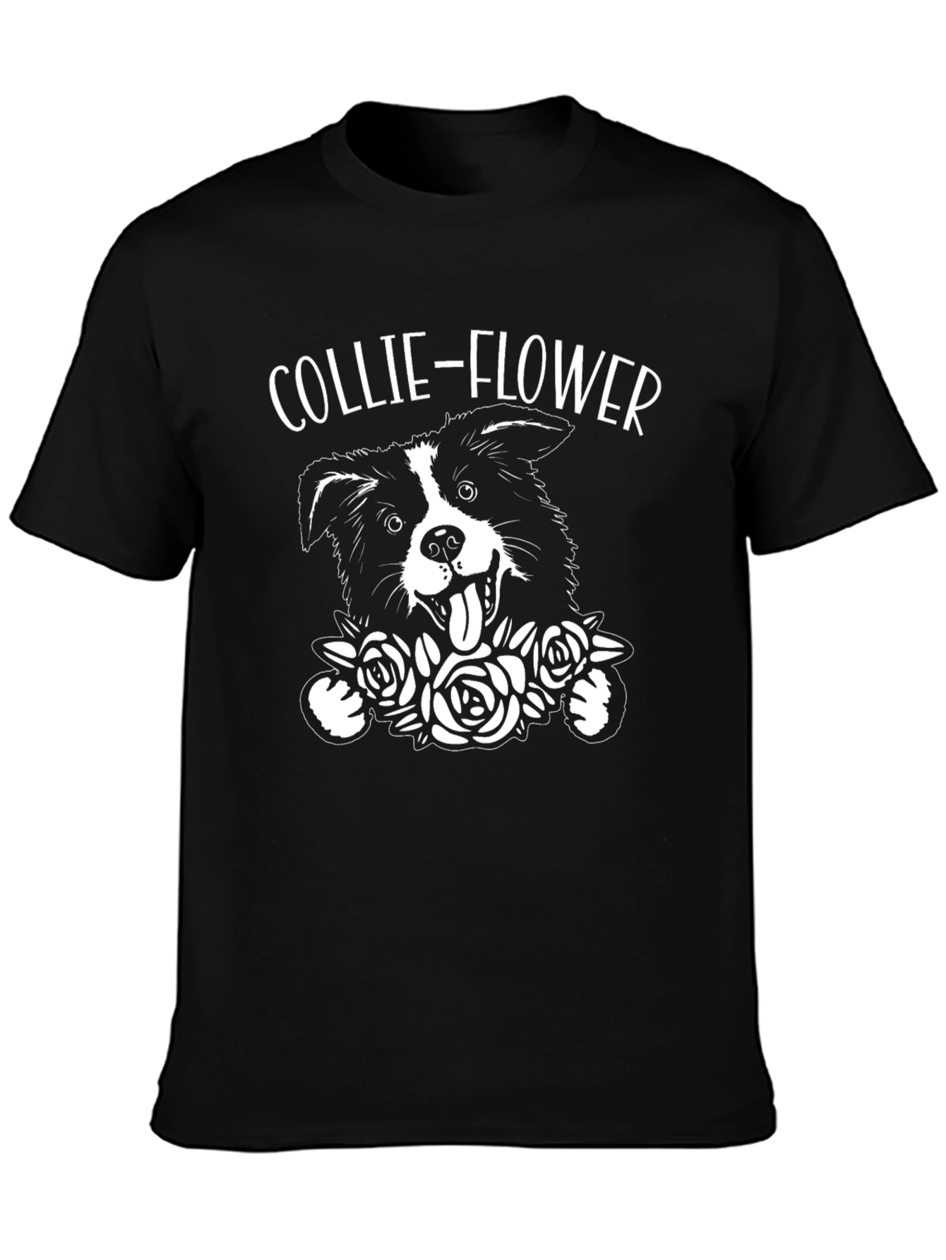 Collie-Flower Graphic T-Shirt - Dog & Floral Design