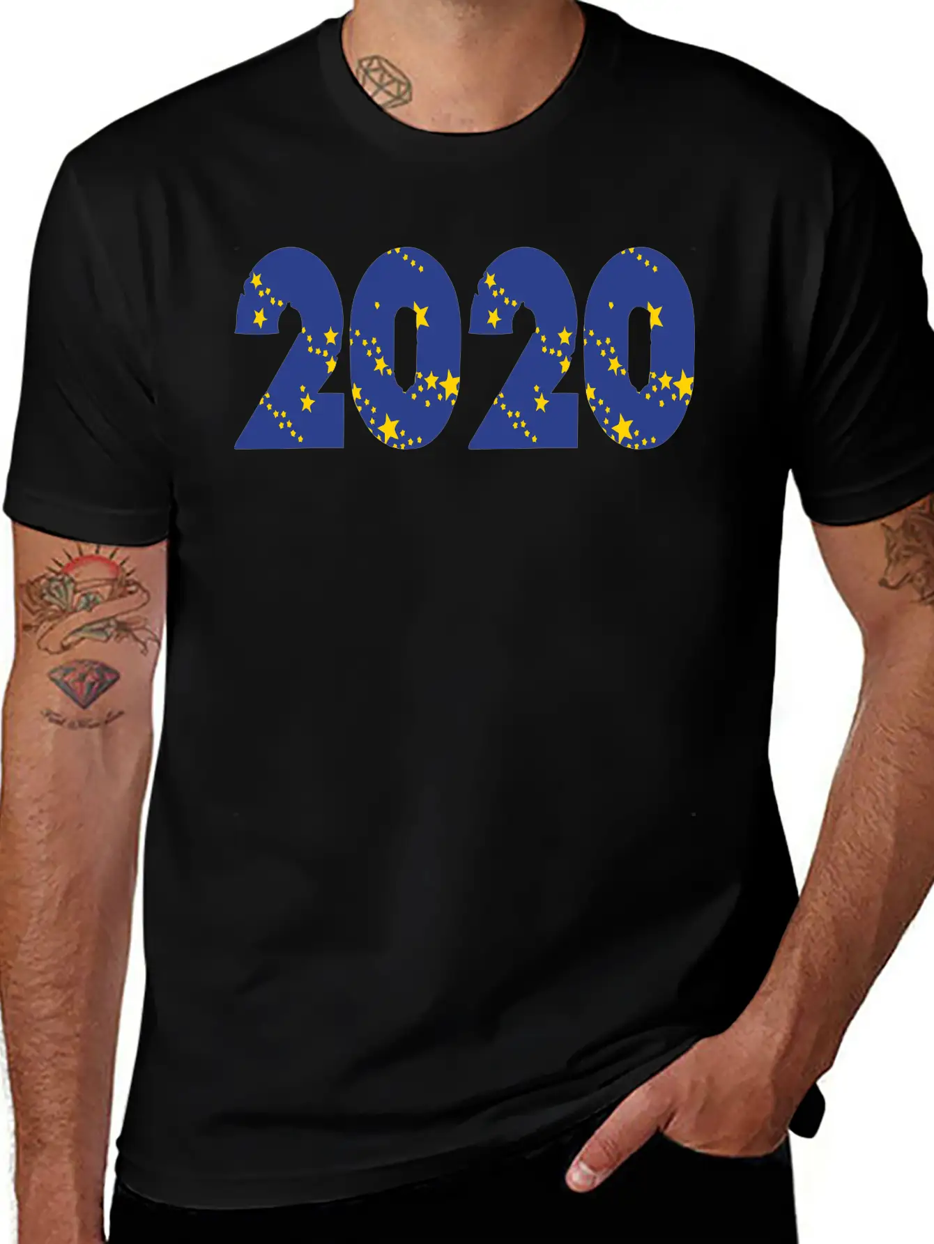 ❤✦°•2020-Awesome Happy New Year Of 2020(Star Font) Stylish Everyday T-Shirt – Unisex Basic Cotton Tee