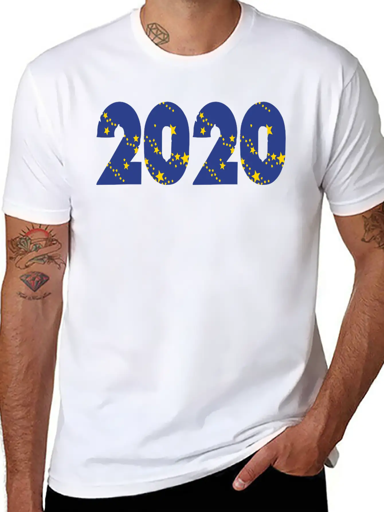 ❤✦°•2020-Awesome Happy New Year Of 2020(Star Font) Stylish Everyday T-Shirt – Unisex Basic Cotton Tee