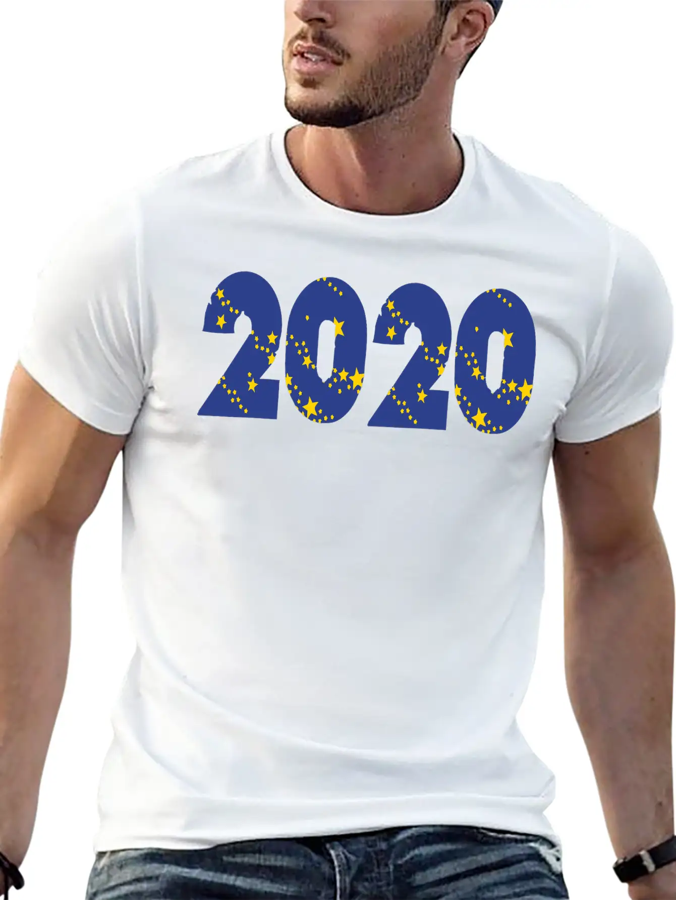 ❤✦°•2020-Awesome Happy New Year Of 2020(Star Font) Stylish Everyday T-Shirt – Unisex Basic Cotton Tee
