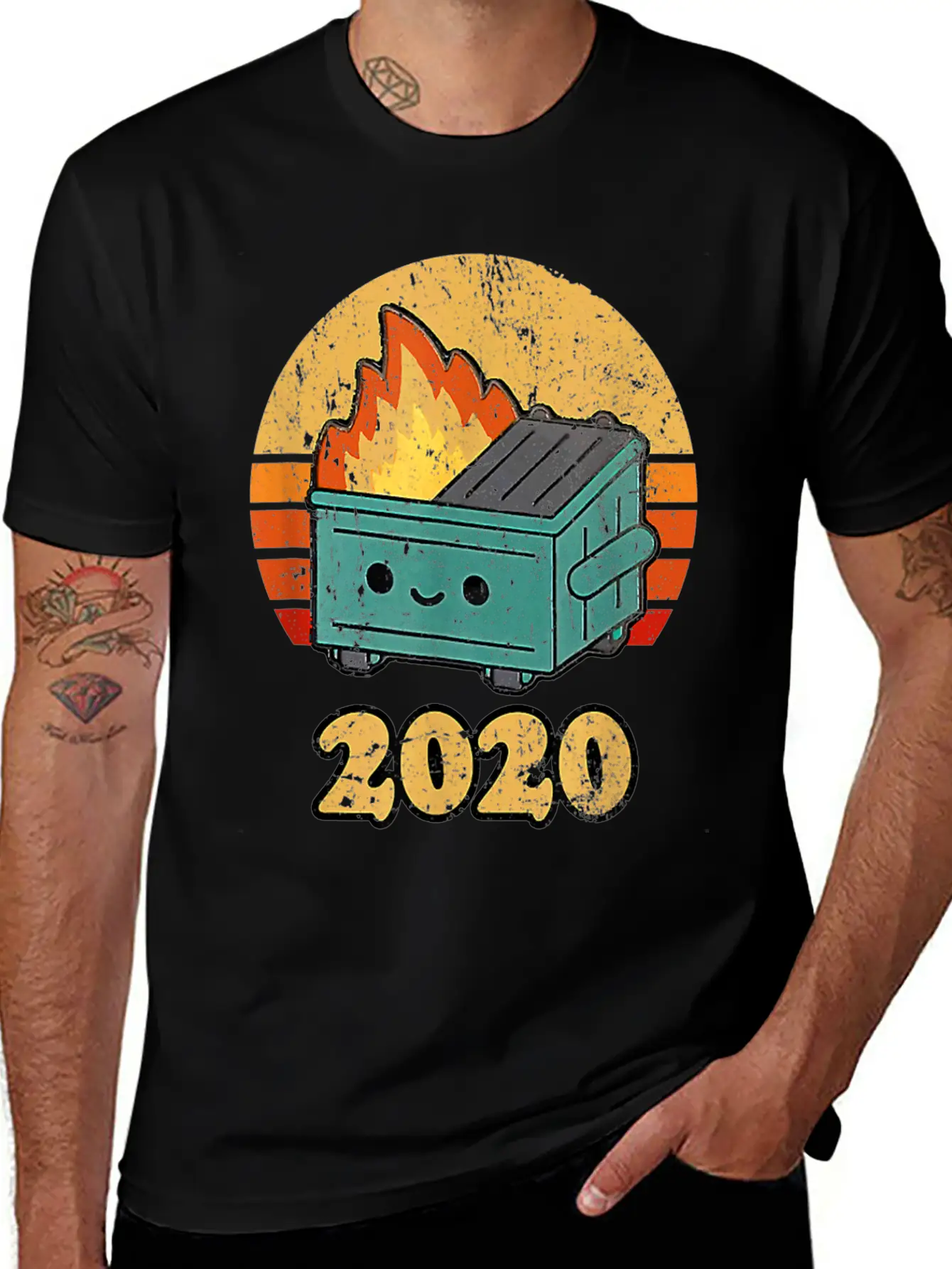2020 Dumpster Fire Retro Sunset Unisex Casual T-Shirt – Clean Design For Daily Comfort