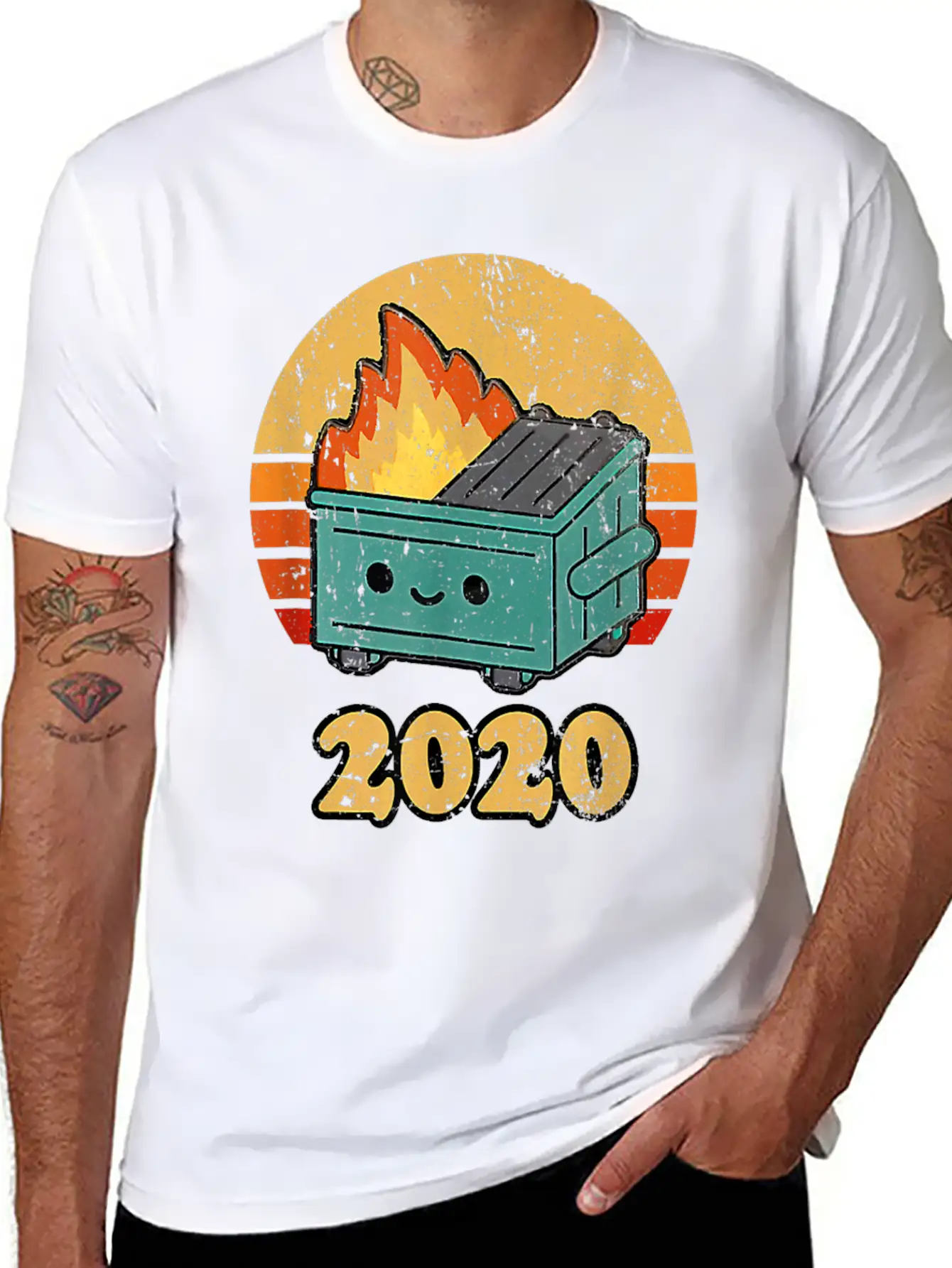 2020 Dumpster Fire Retro Sunset Unisex Casual T-Shirt – Clean Design For Daily Comfort