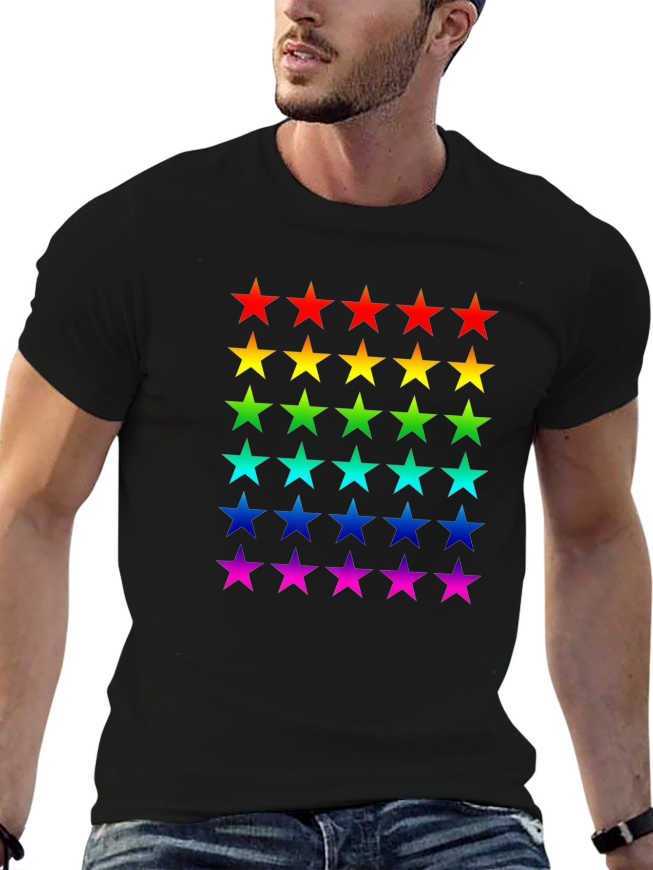 Rainbow Stars Black T-Shirt