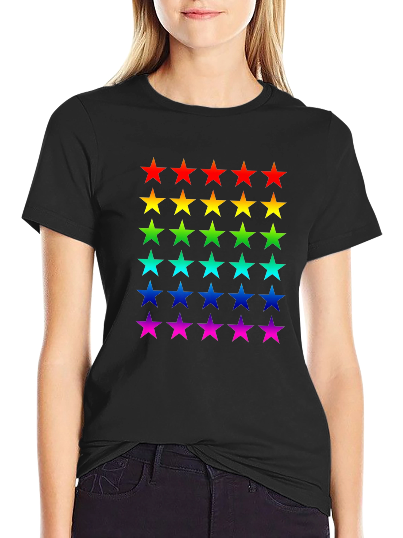 Rainbow Stars Black T-Shirt