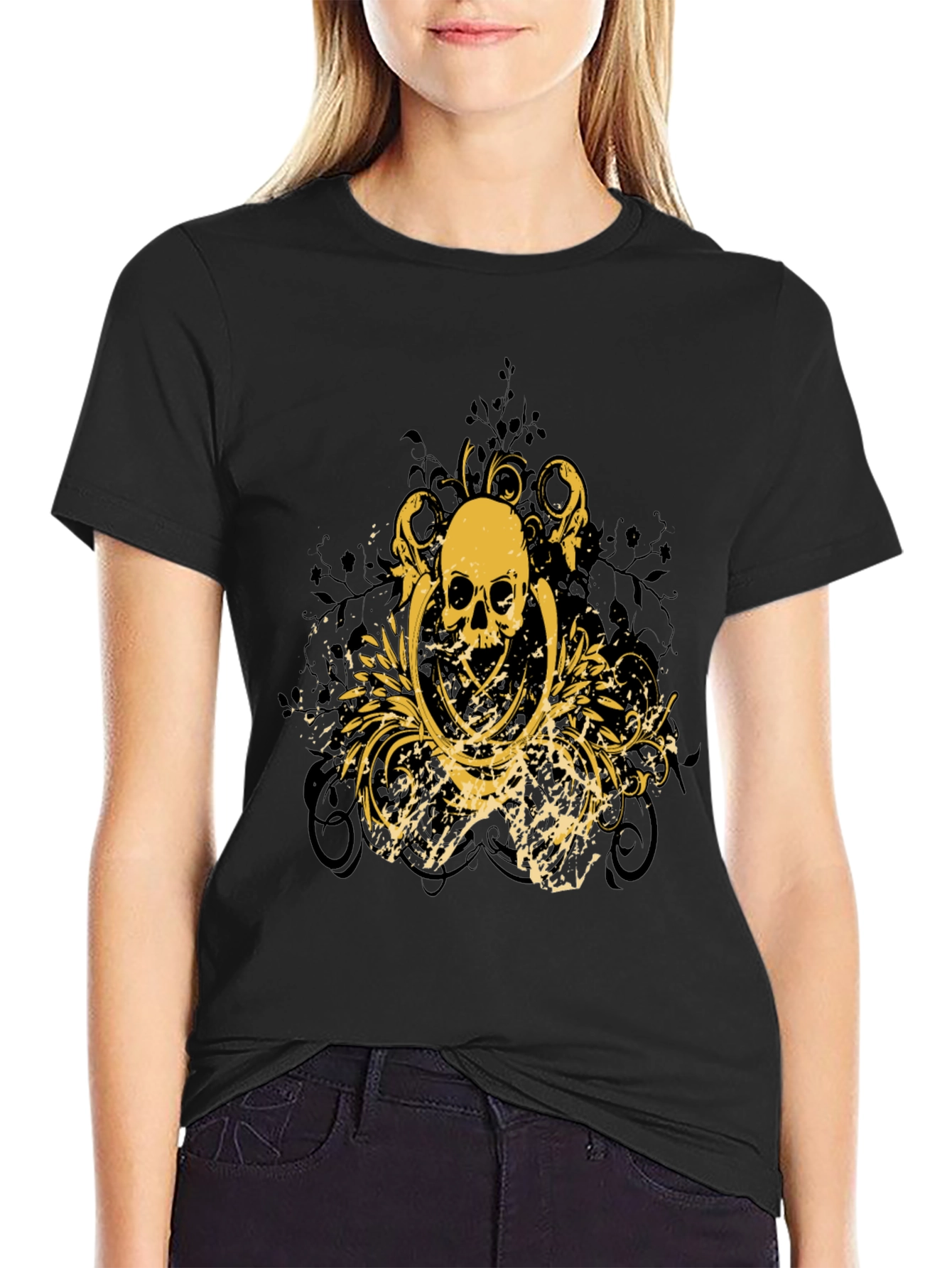 Skull Graphic Print Black T-Shirt