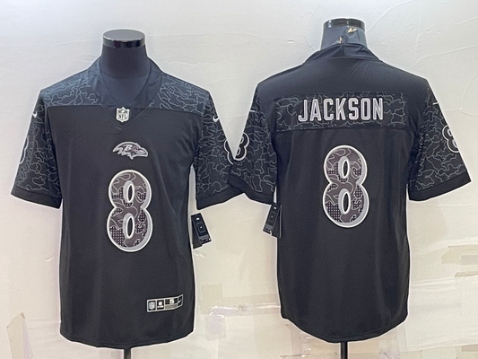 Men's Baltimore Ravens Lamar Jackson #8 Black RFLCTV Limited Jerseys