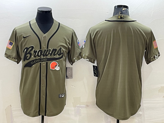 Men's Cleveland Browns Olive 2021 Salute To Service Limited Player Blank Jerseys