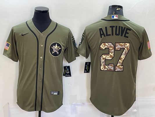 Men's Houston Astros Jose Altuve #27 Army Green Player Jerseys