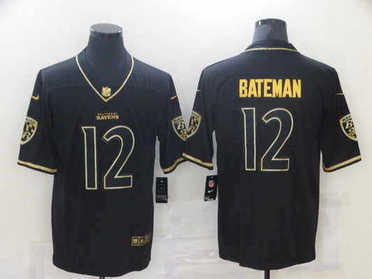Men's Baltimore Ravens Rashod Bateman #12 Black Game Player Jerseys
